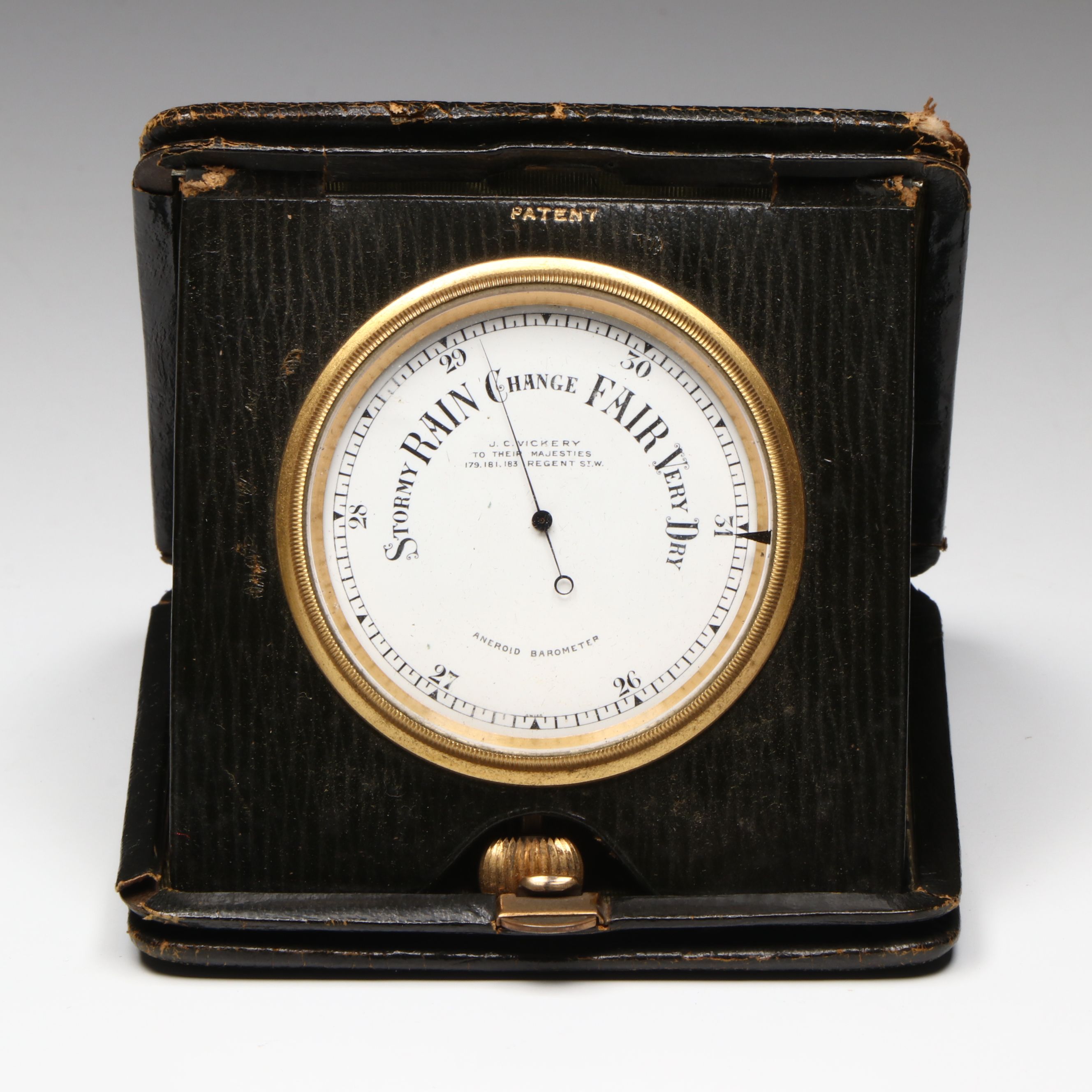 Antique J.C. Vickery English Barometer in Leather Case, Late 19th/Early 20th C.