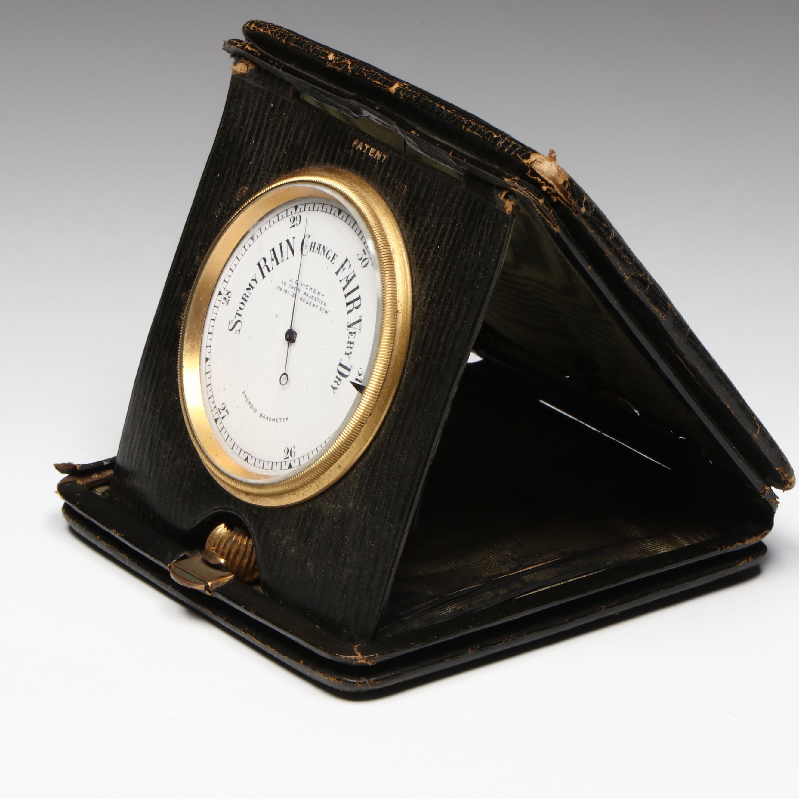 Antique J.C. Vickery English Barometer in Leather Case, Late 19th/Early 20th C.