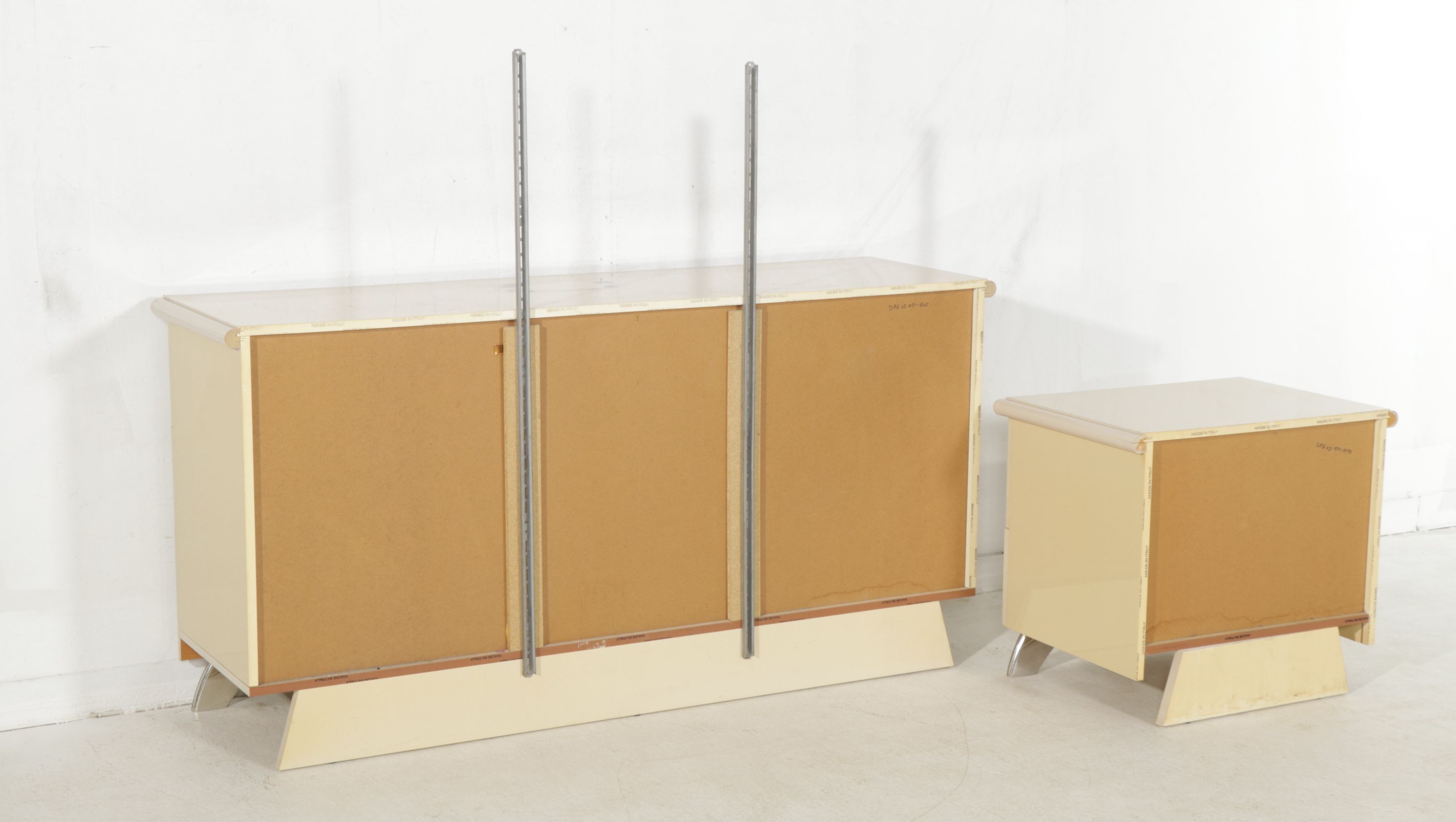 Italian Postmodernist Creamy Pearl Dresser with Mirror & Nightstand