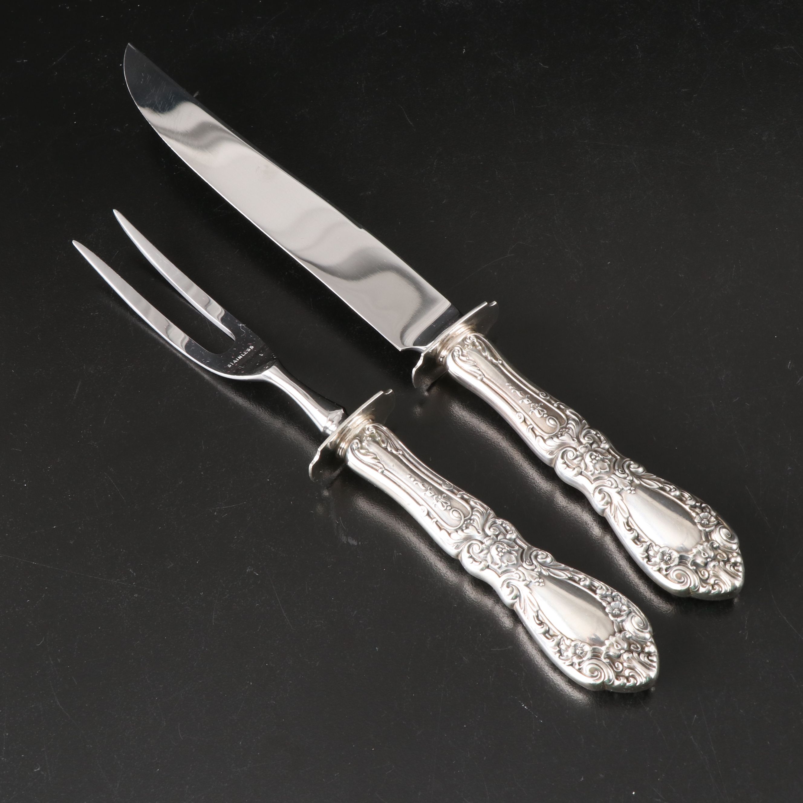 Sterling Handle Carving Set with Other Victorian Style Silver Plate Serveware