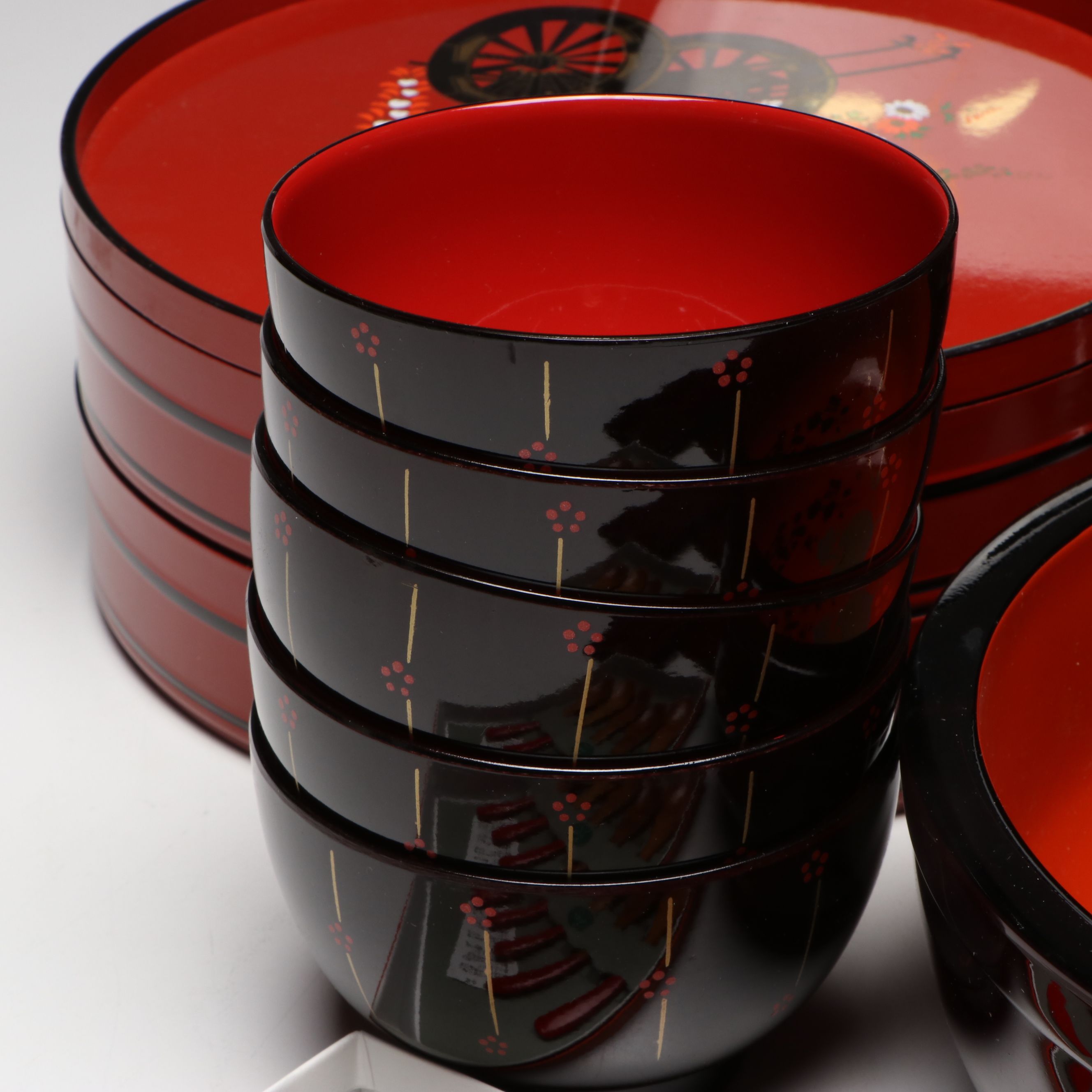 Japanese Lacquerware with Other Plates, Bowls and More, Mid to Late 20th Century