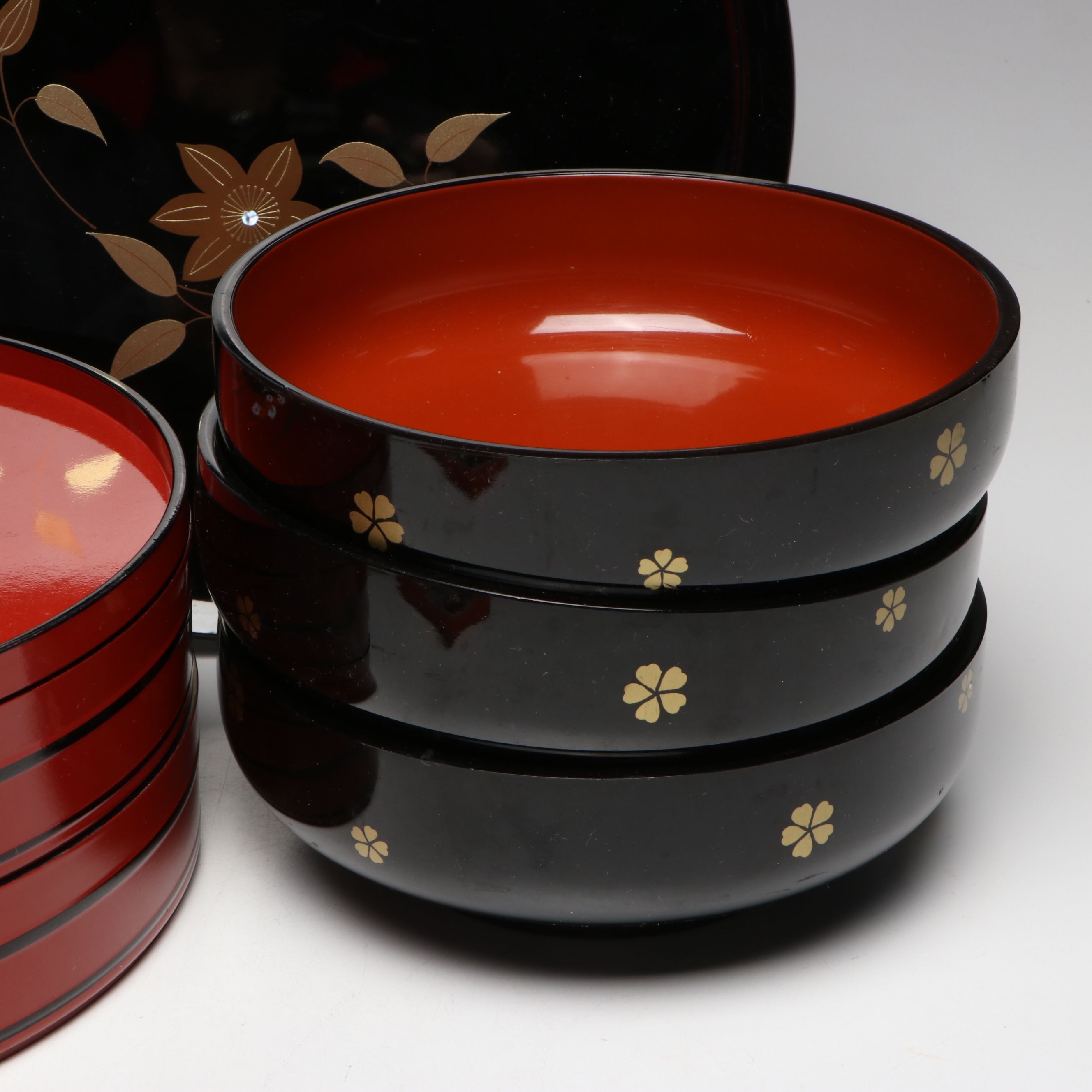Japanese Lacquerware with Other Plates, Bowls and More, Mid to Late 20th Century