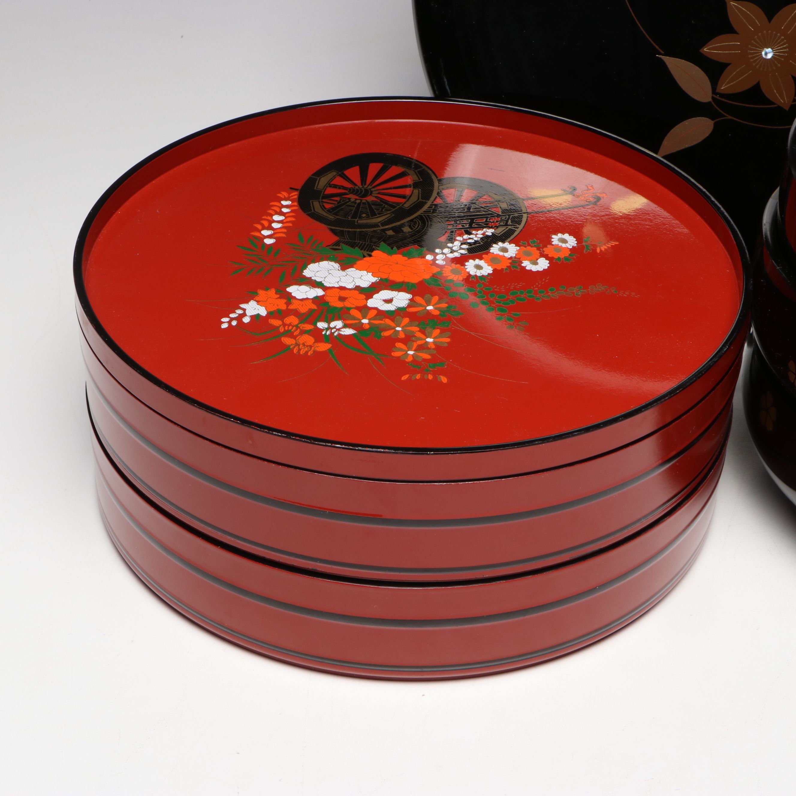 Japanese Lacquerware with Other Plates, Bowls and More, Mid to Late 20th Century