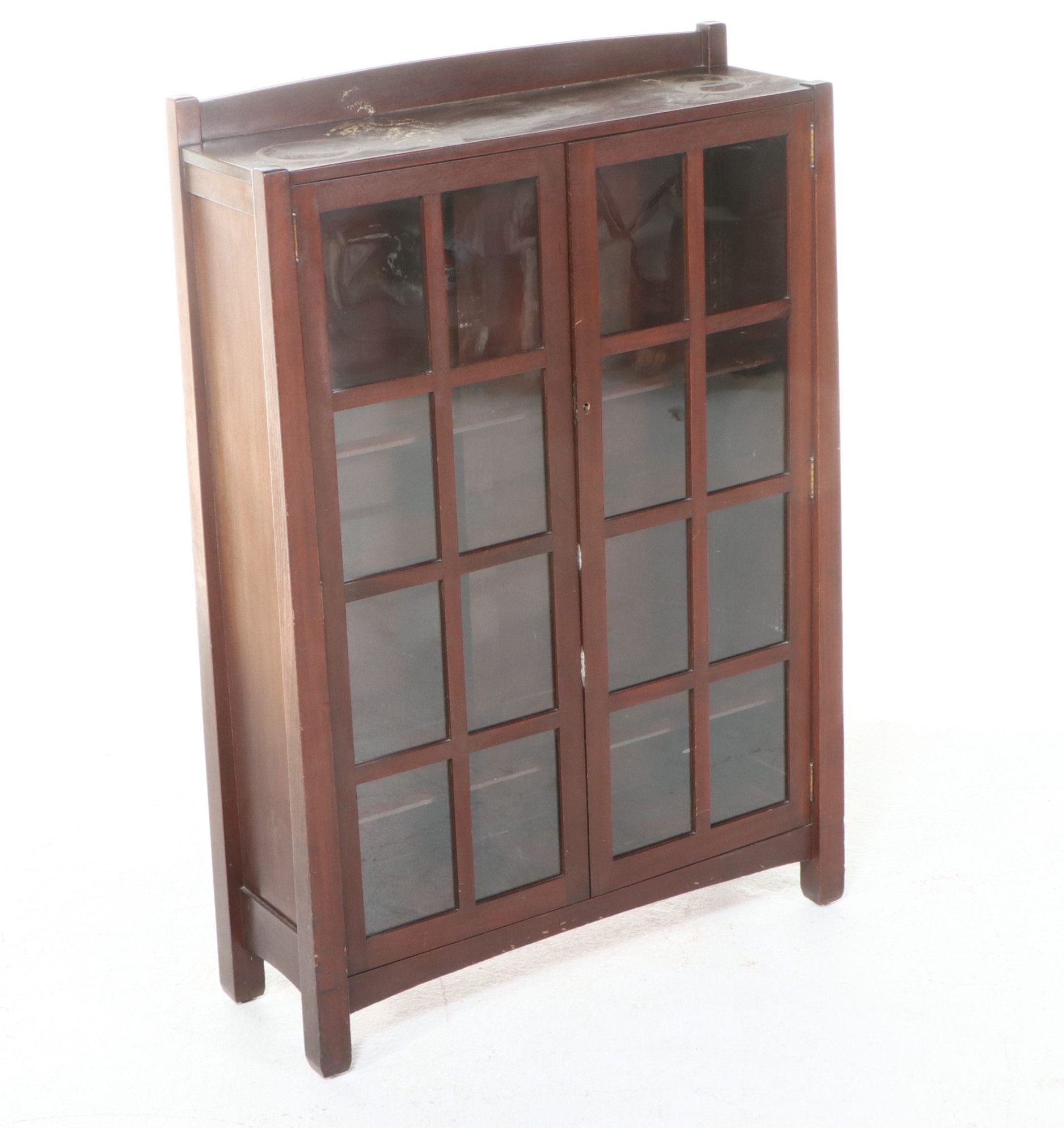 Walnut Arts and Crafts Glazed Bookcase, Early to Mid-20th Century