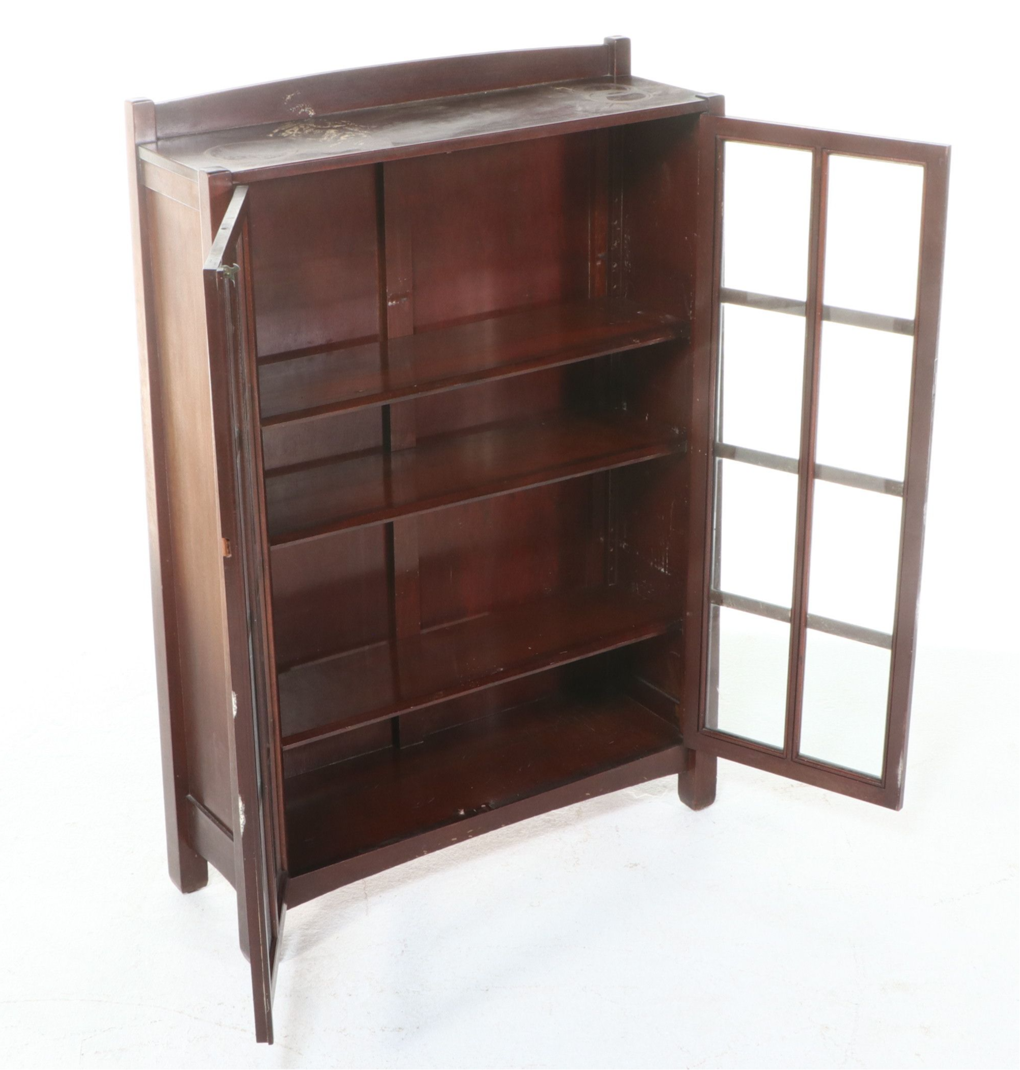 Walnut Arts and Crafts Glazed Bookcase, Early to Mid-20th Century