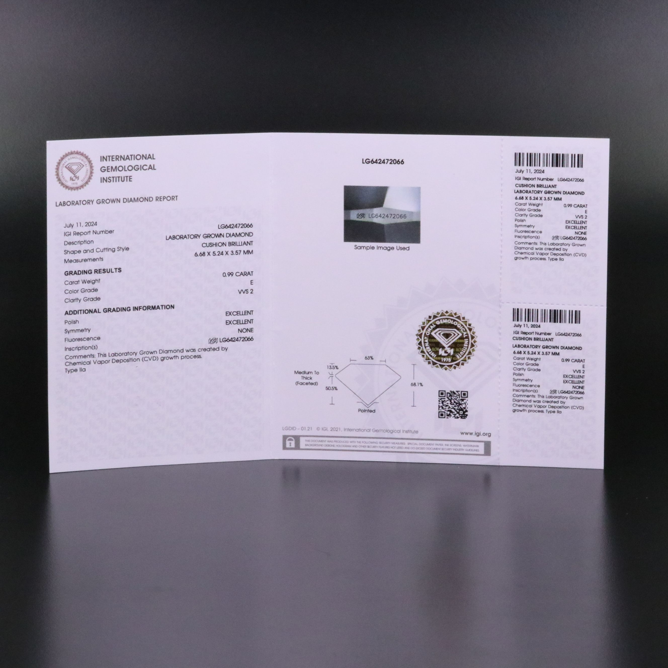 Loose 0.99 CT Lab Grown Diamond with IGI Report