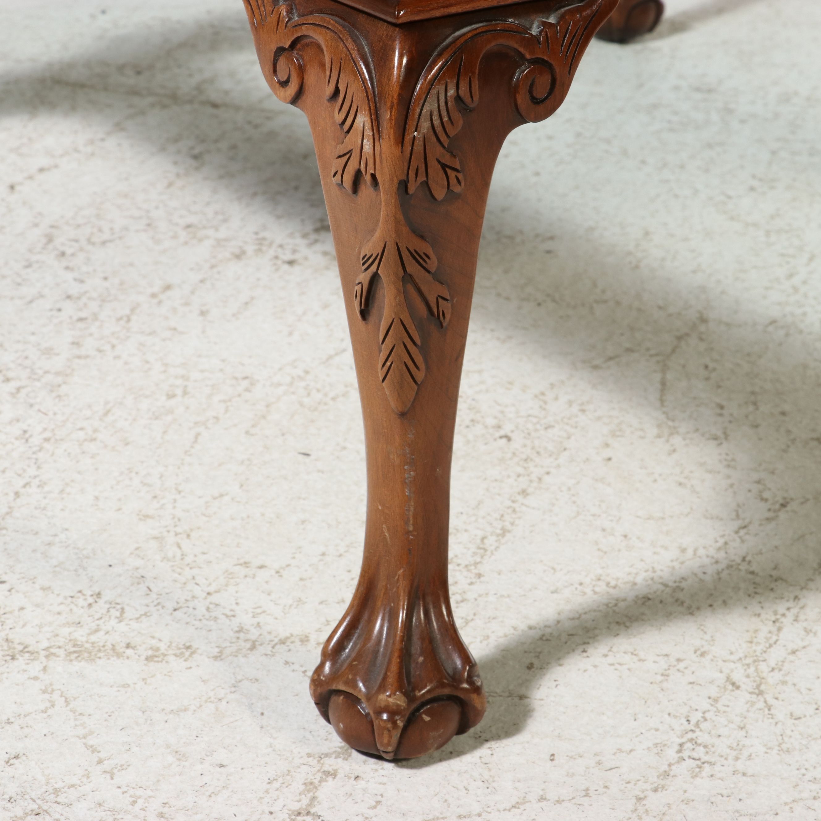 Chippendale Style Carved Mahogany Coffee Table with Glass Top