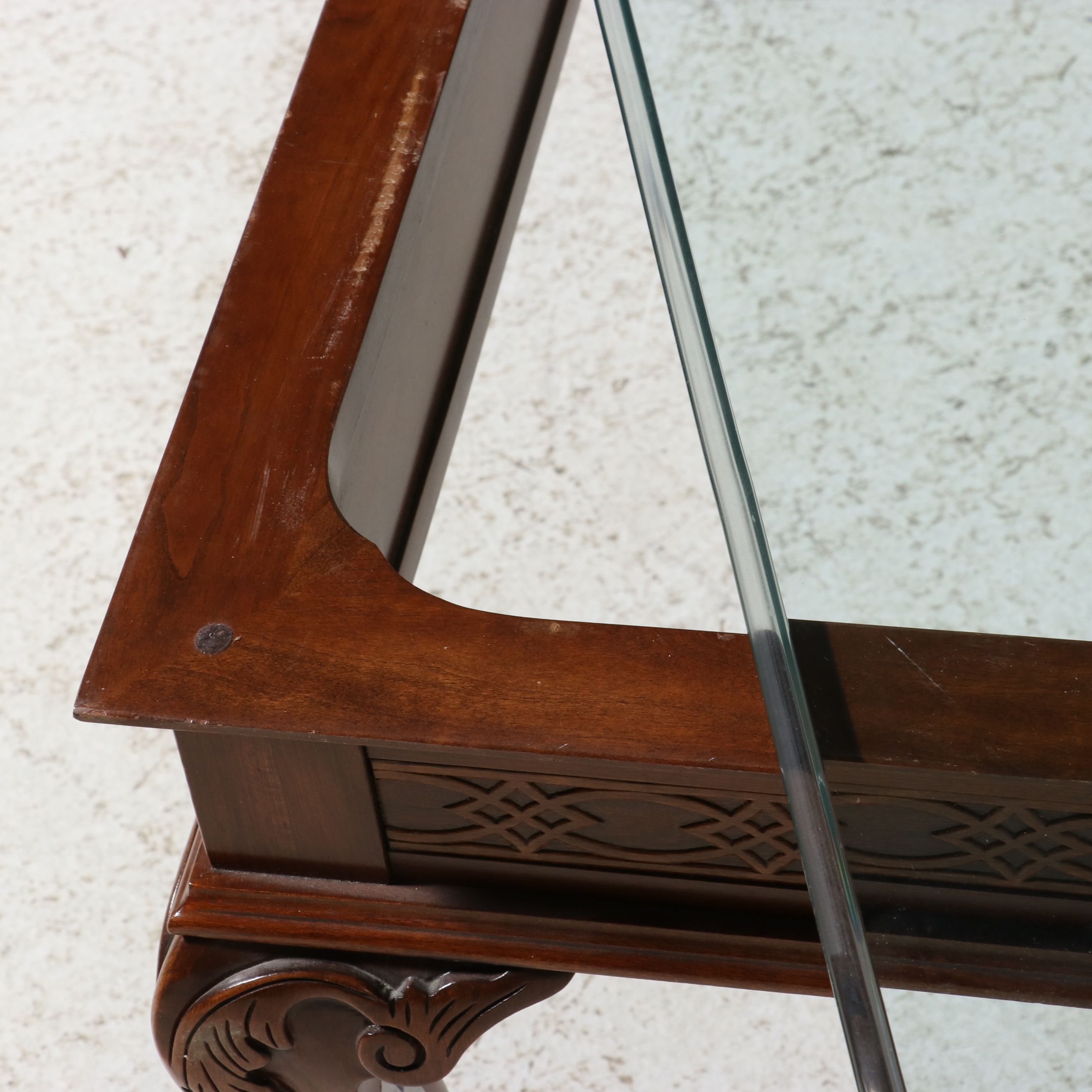 Chippendale Style Carved Mahogany Coffee Table with Glass Top