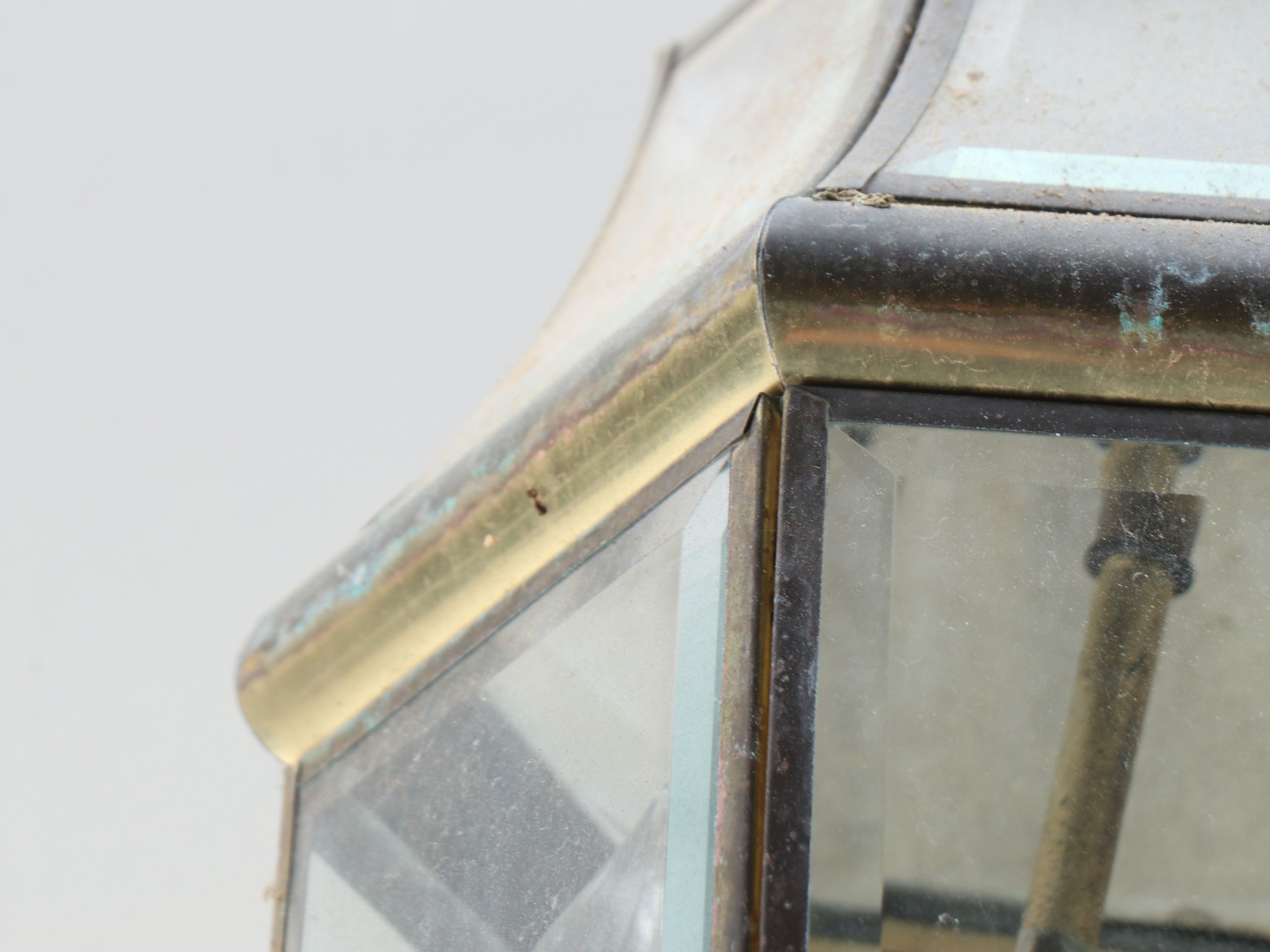 Beveled Glass and Brass Outdoor Lantern Wall Lights