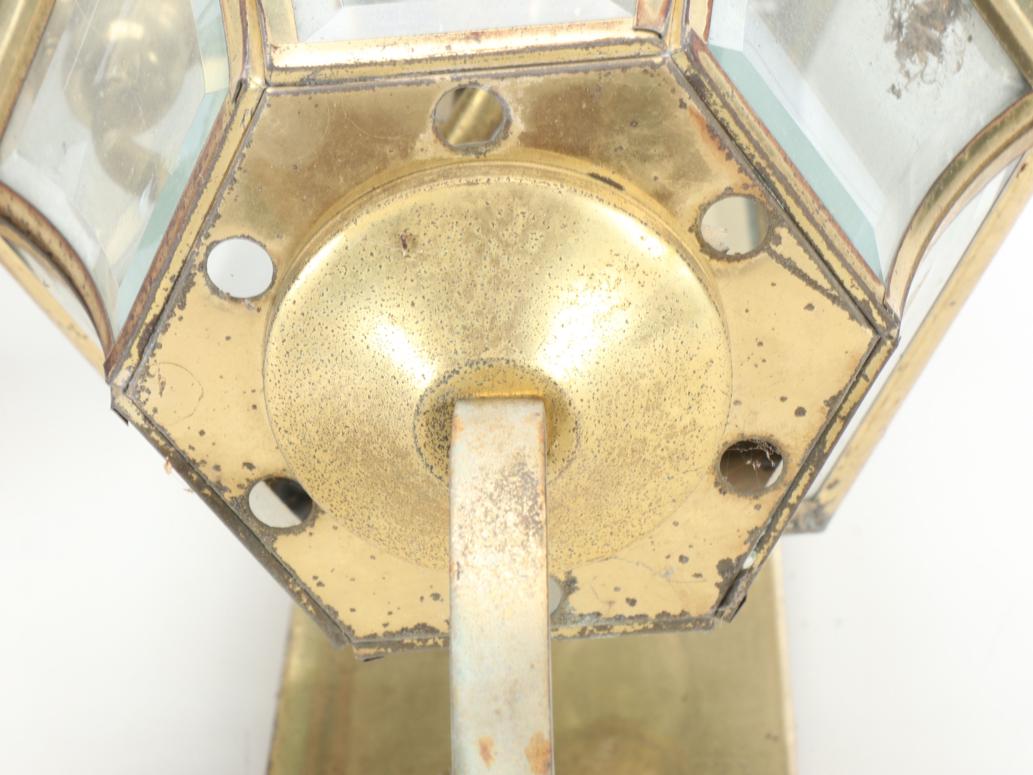 Beveled Glass and Brass Outdoor Lantern Wall Lights