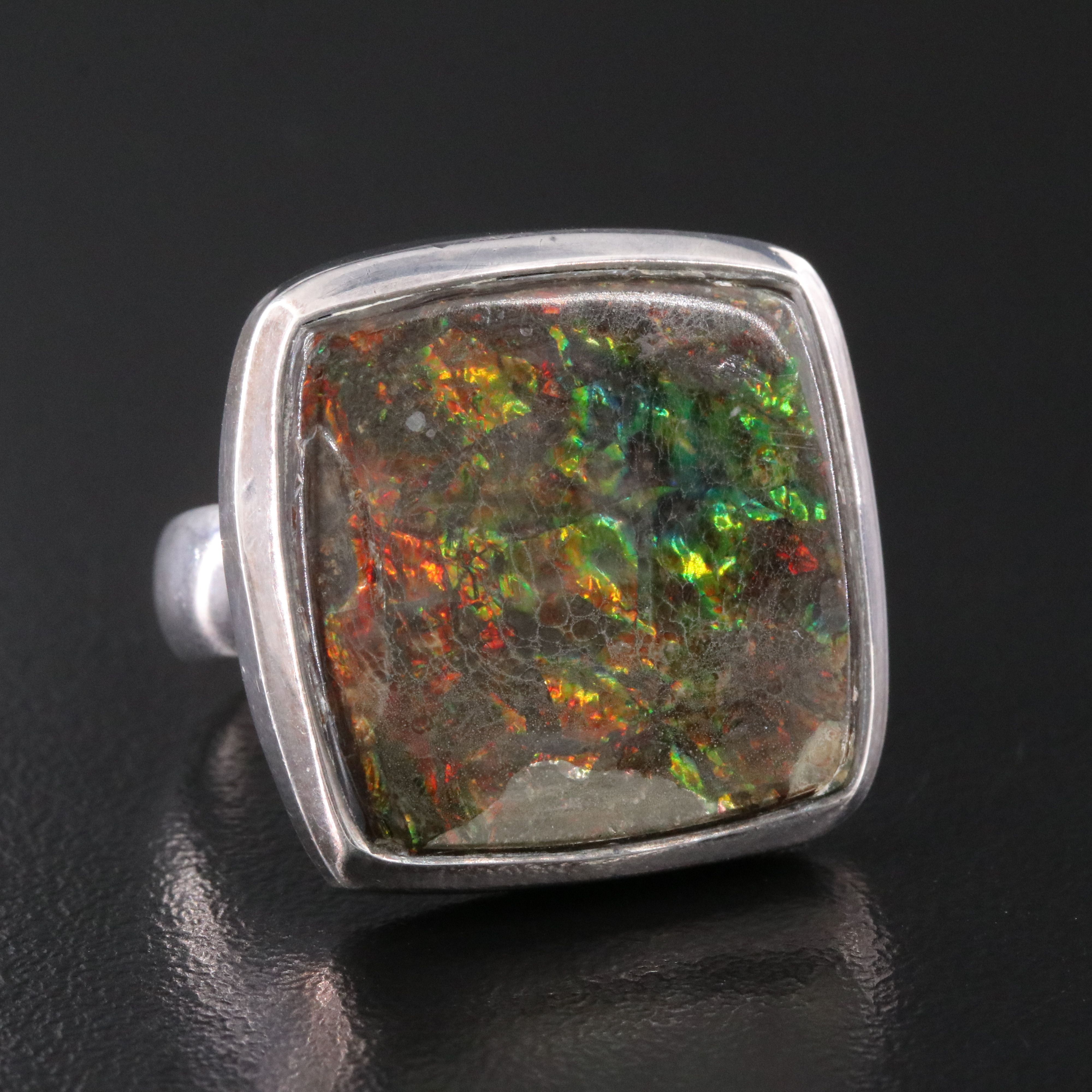 Sterling Ammolite Triplet Ring