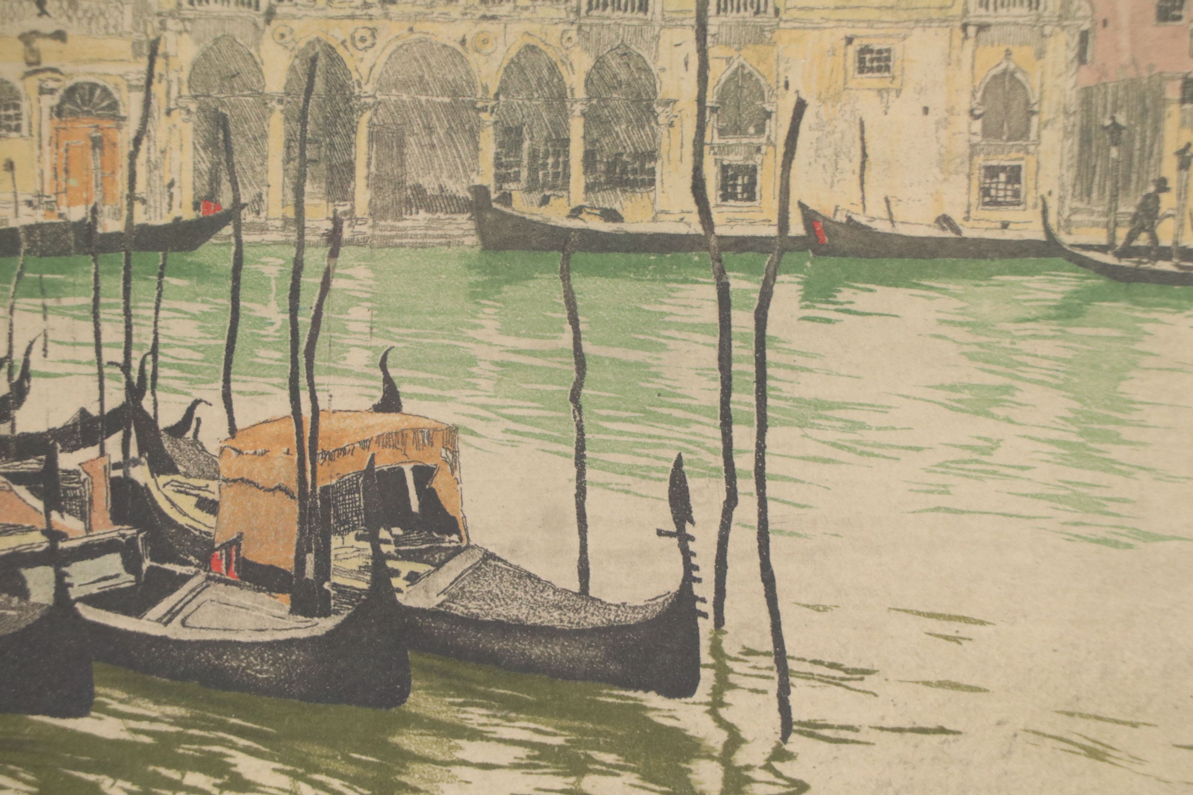 Hans Figura Aquatint Etching of Venice Canal, Circa 1930