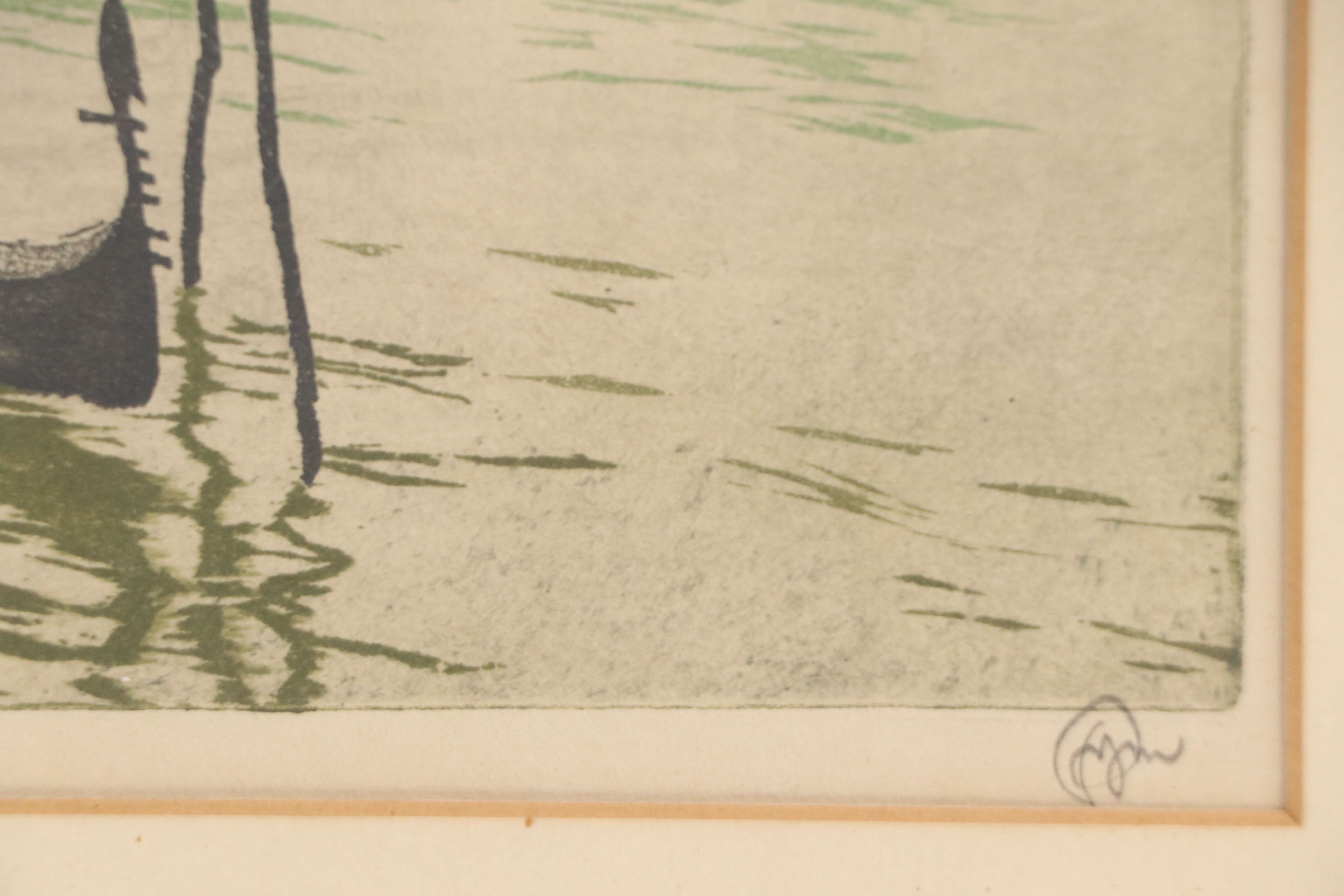 Hans Figura Aquatint Etching of Venice Canal, Circa 1930