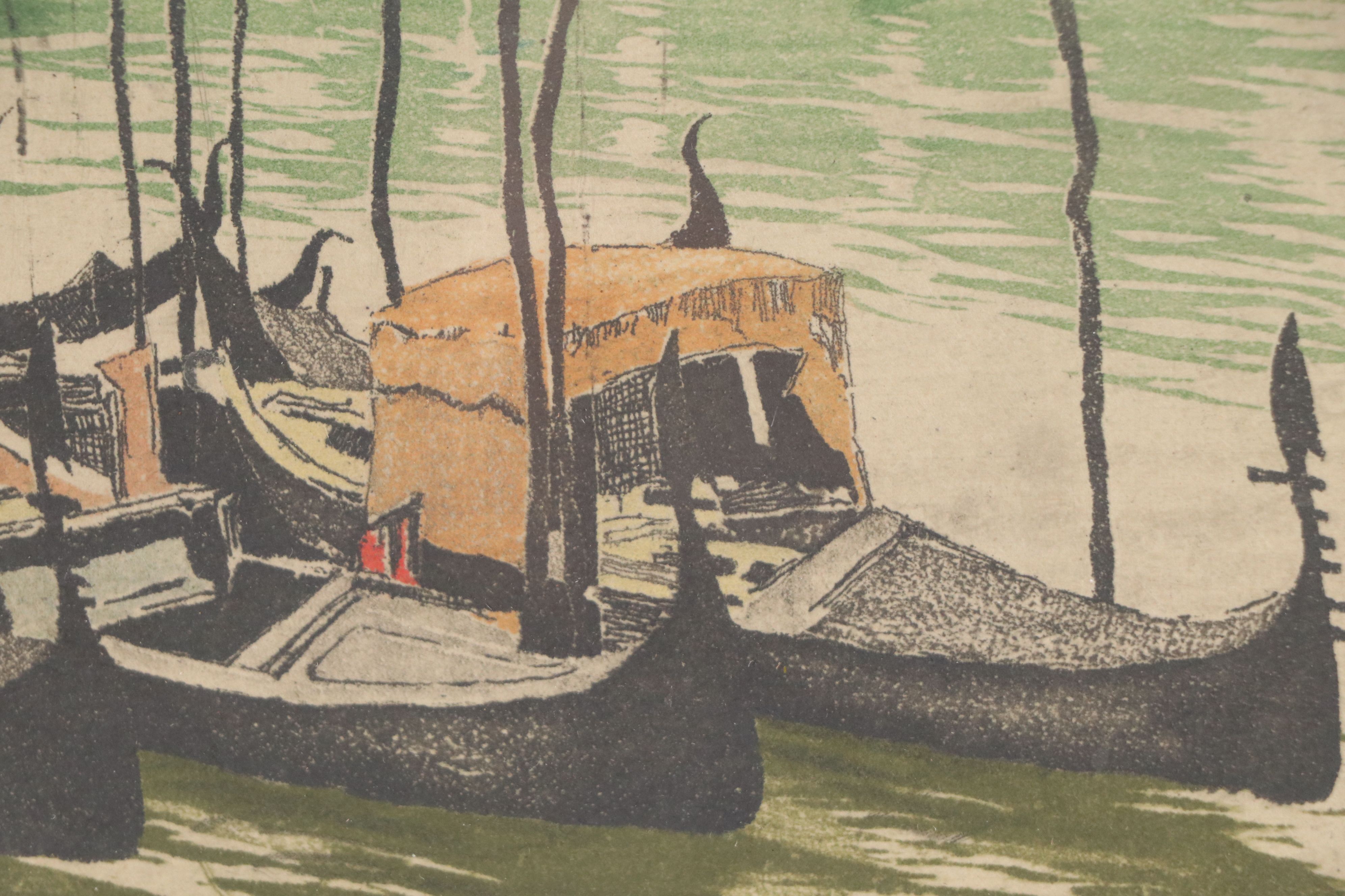 Hans Figura Aquatint Etching of Venice Canal, Circa 1930