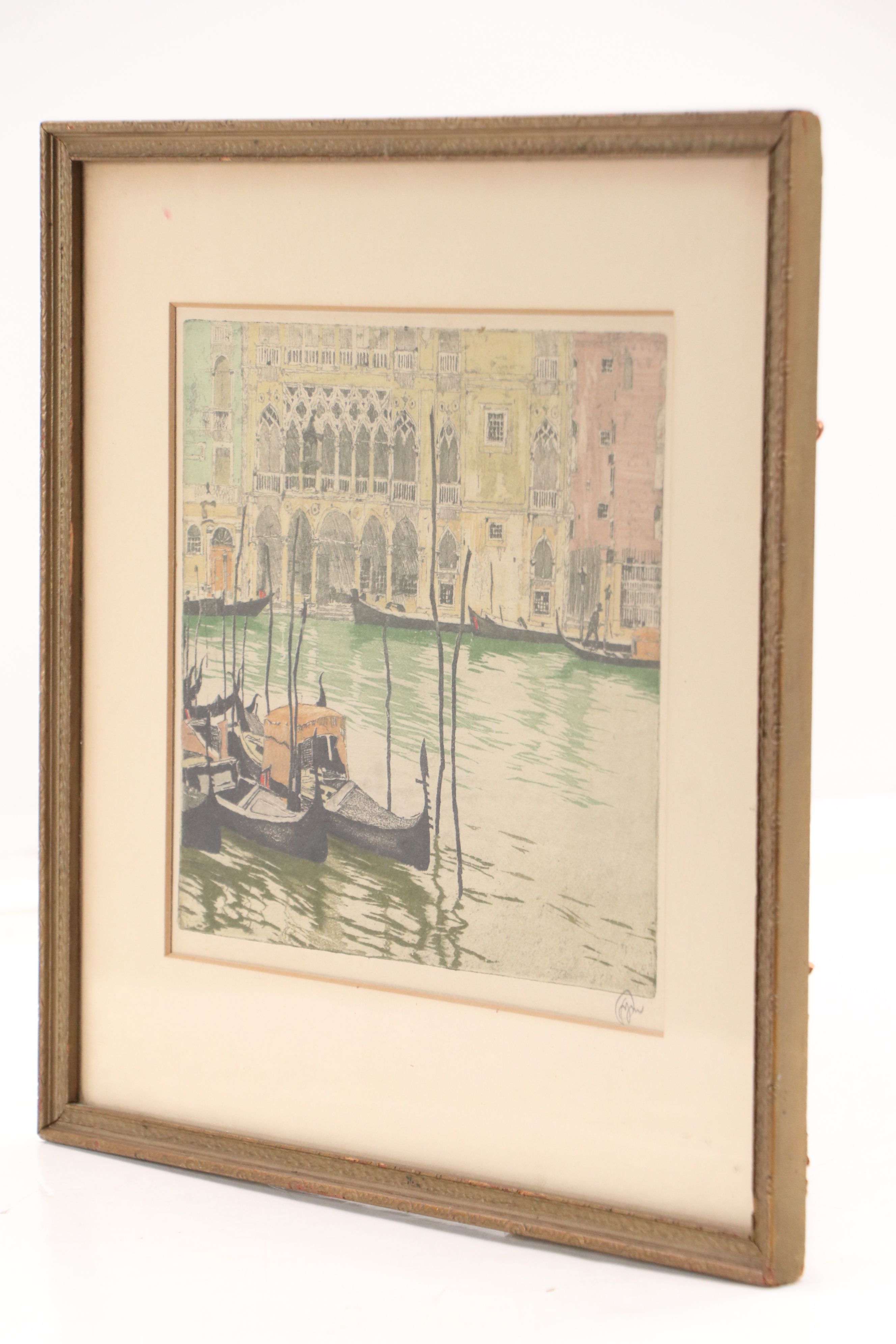 Hans Figura Aquatint Etching of Venice Canal, Circa 1930