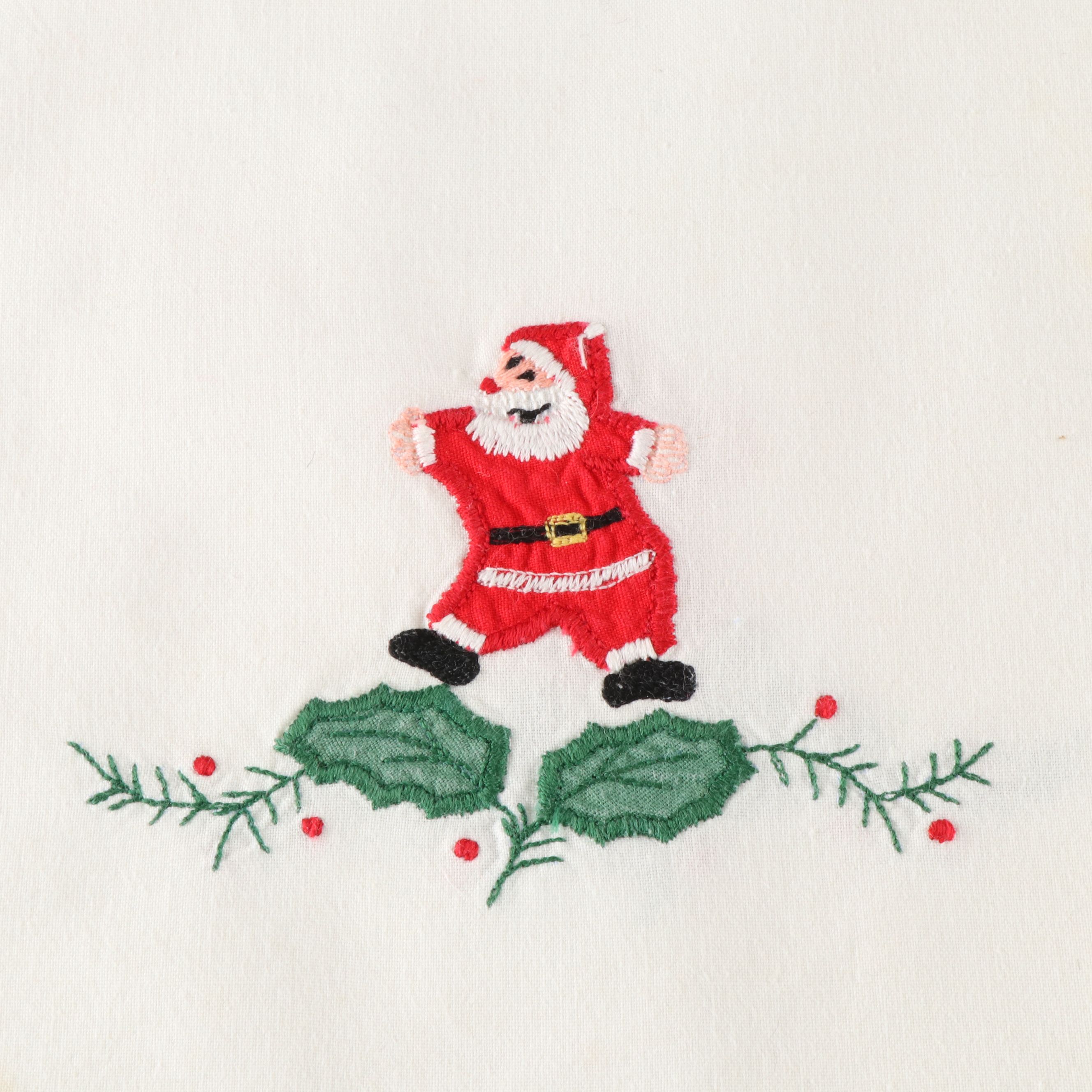 Santa Claus Scallop Edge Table Runner with More Christmas Table Linens