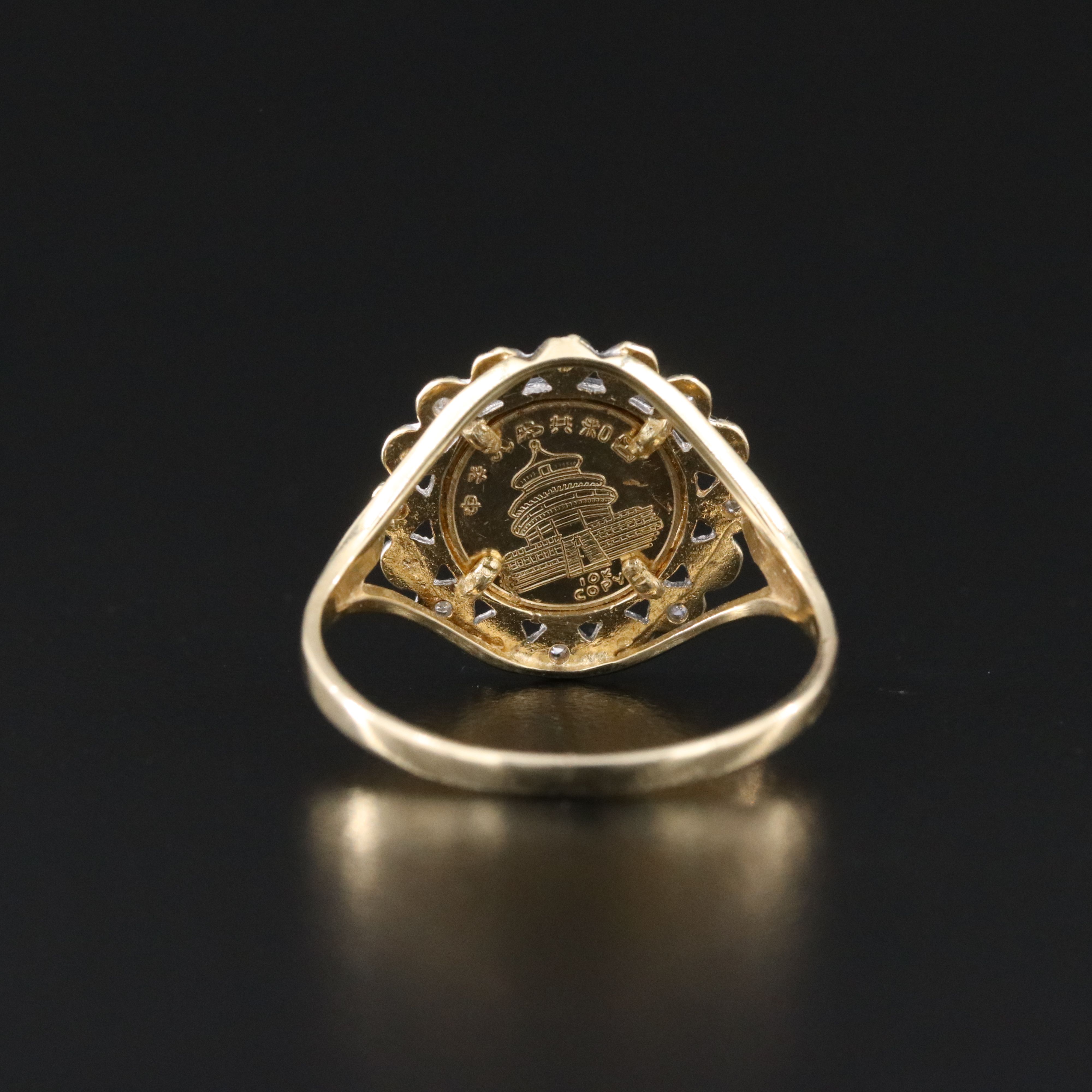 10K 0.02 CTW Diamond Chinese Panda Replica 5 Yuan Coin Ring