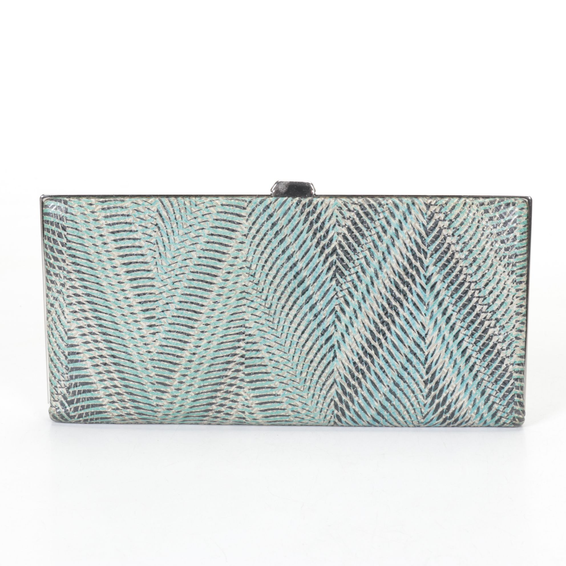 Lodis Teal Abstract Chevron Leather Clutch