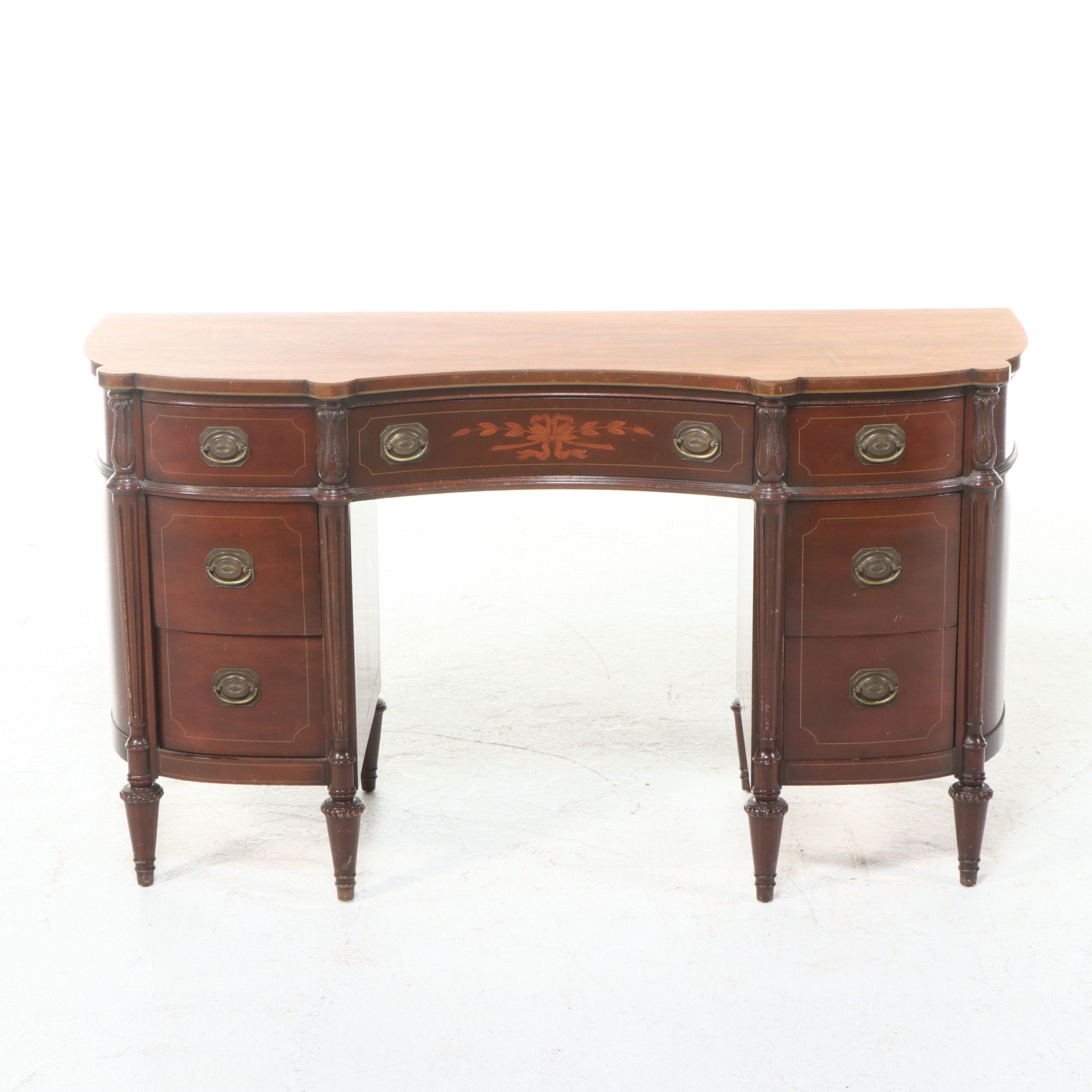 Hepplewhite Style Inlaid Mahogany Kidney-Shaped Desk, Mid-20th Century