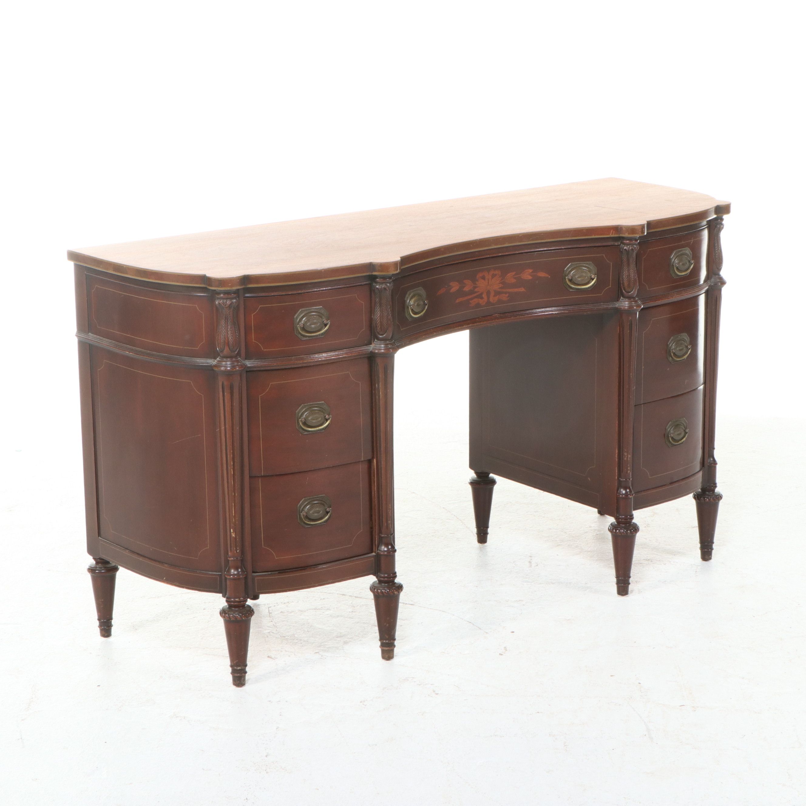 Hepplewhite Style Inlaid Mahogany Kidney-Shaped Desk, Mid-20th Century