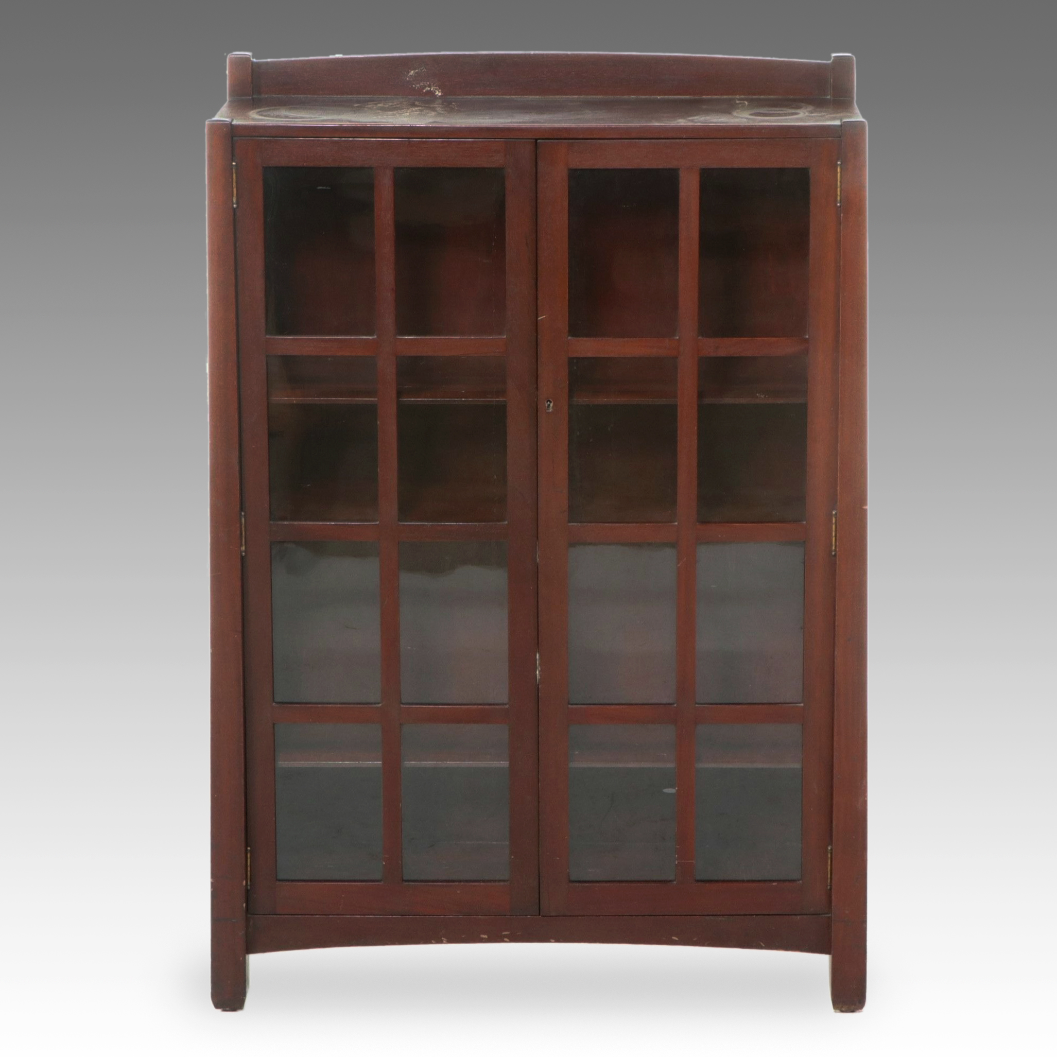 Walnut Arts and Crafts Glazed Bookcase, Early to Mid-20th Century