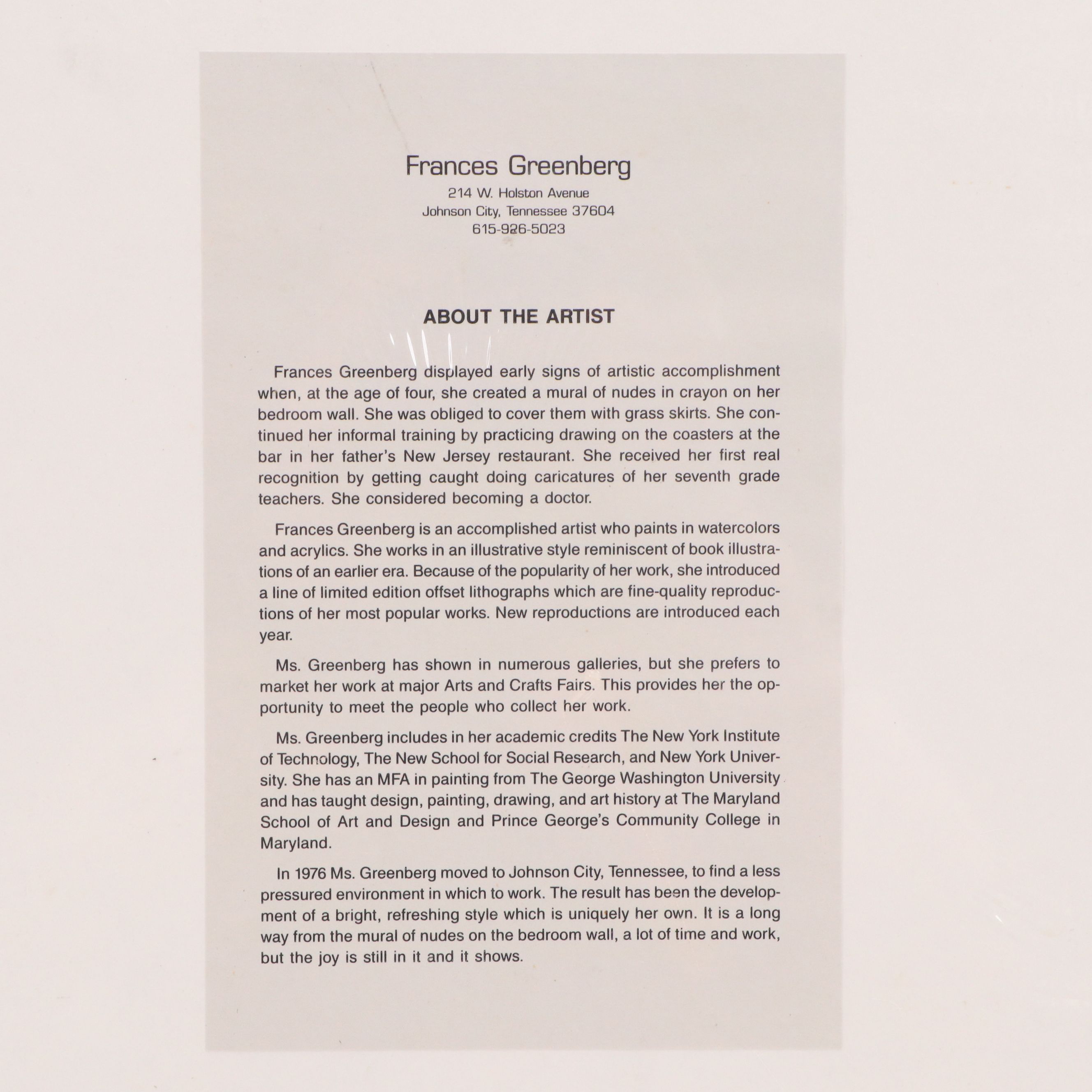 Frances Greenberg Prints "Reclining Reader" and "Piano Player"