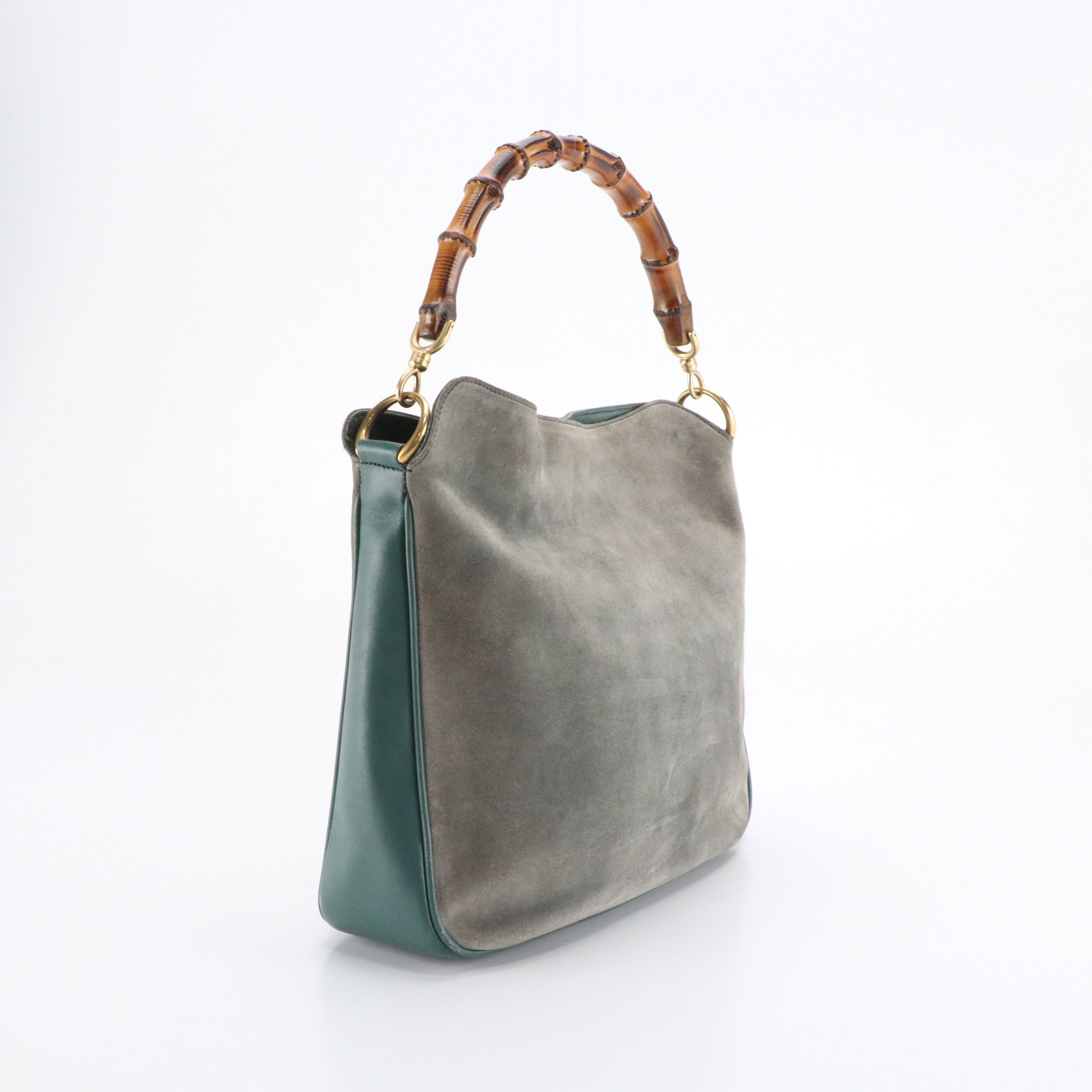 Gucci Bamboo Handle Tote Bag in Teal Blue Suede and Leather