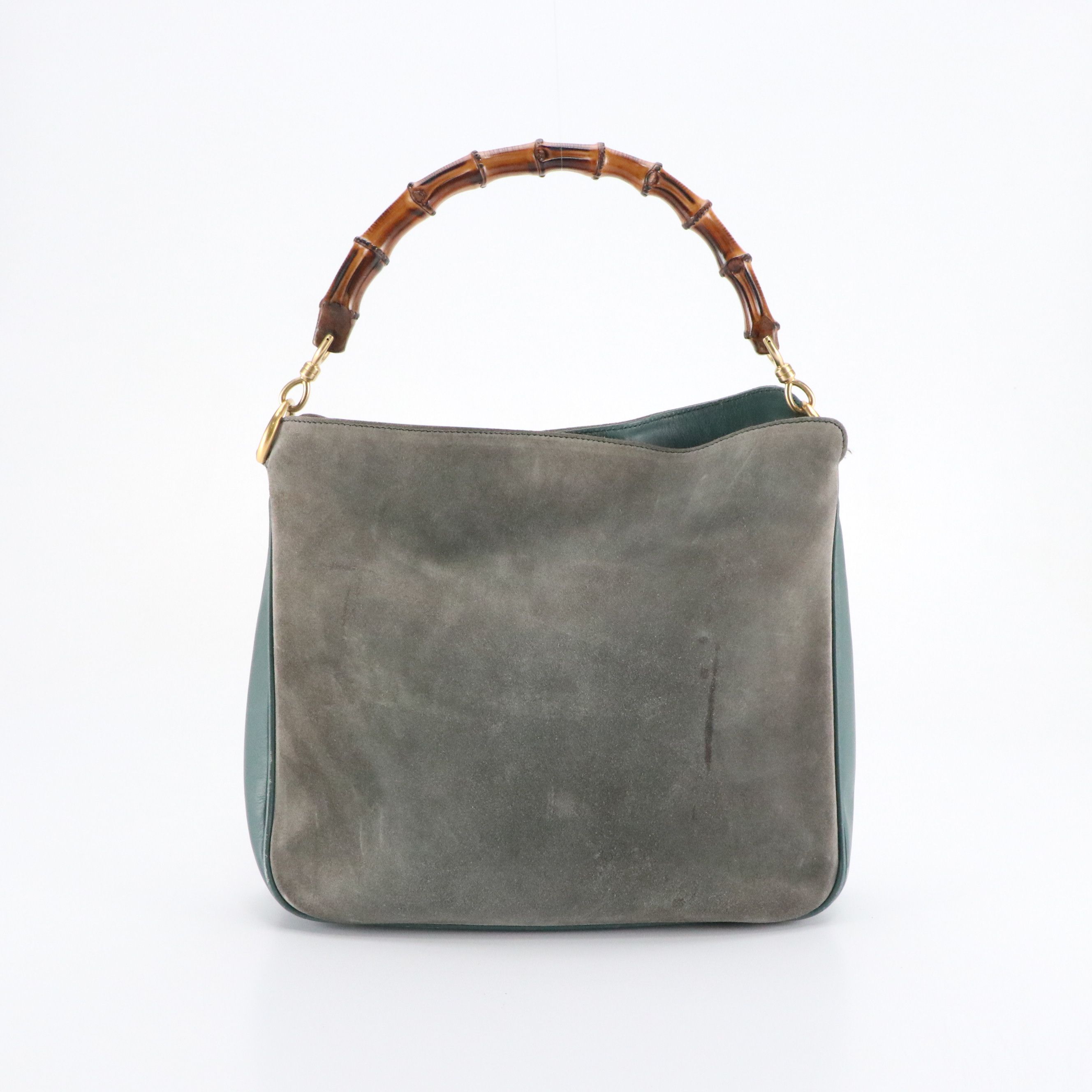 Gucci Bamboo Handle Tote Bag in Teal Blue Suede and Leather
