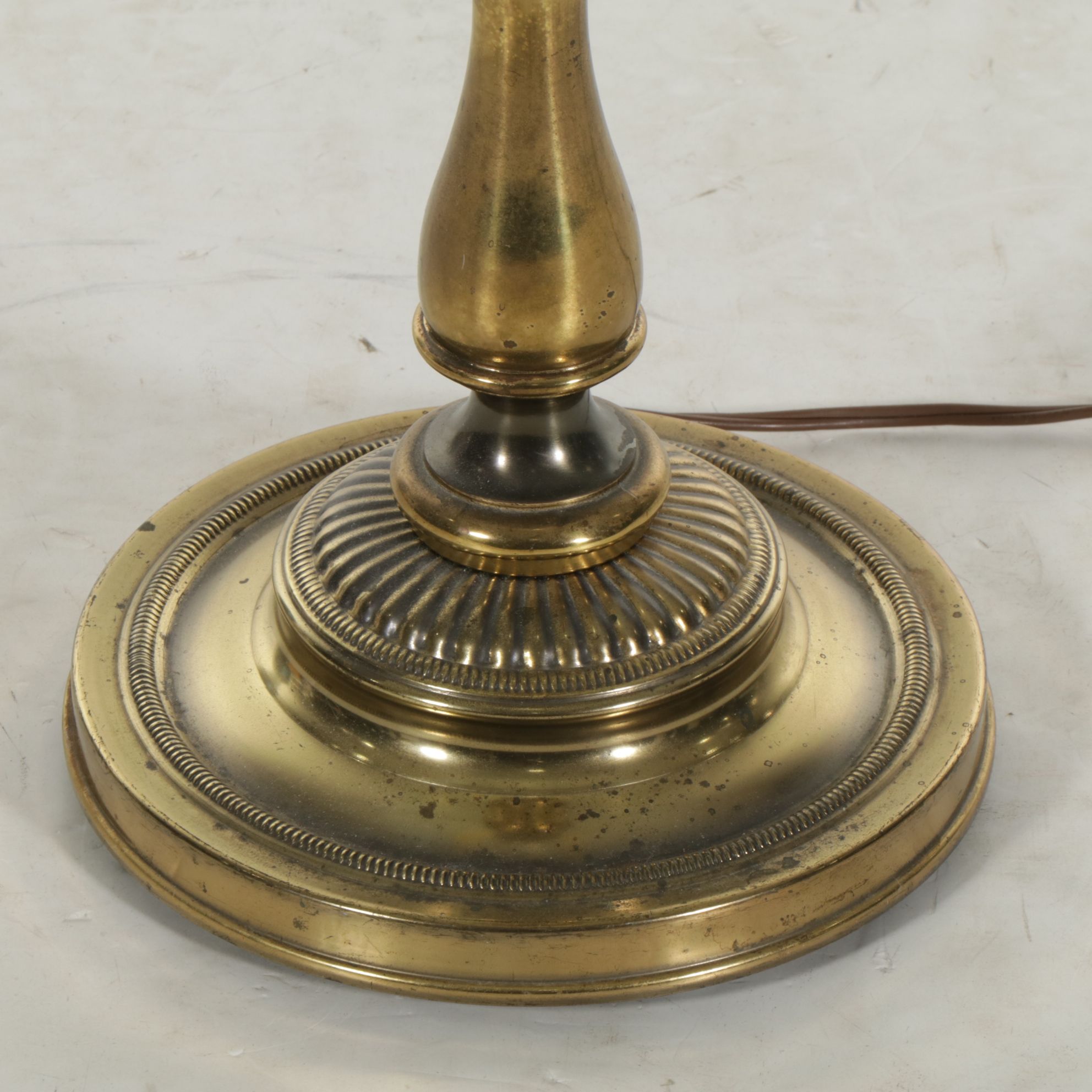 Brass Candlestick Floor Lamp with Integrated Glass Table Top