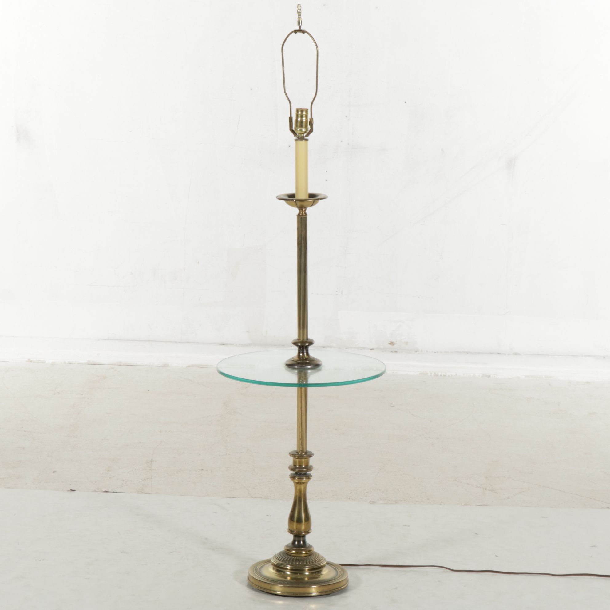 Brass Candlestick Floor Lamp with Integrated Glass Table Top