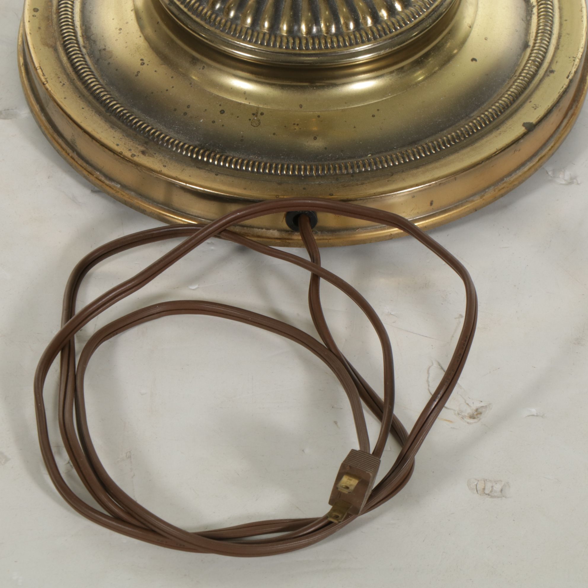 Brass Candlestick Floor Lamp with Integrated Glass Table Top