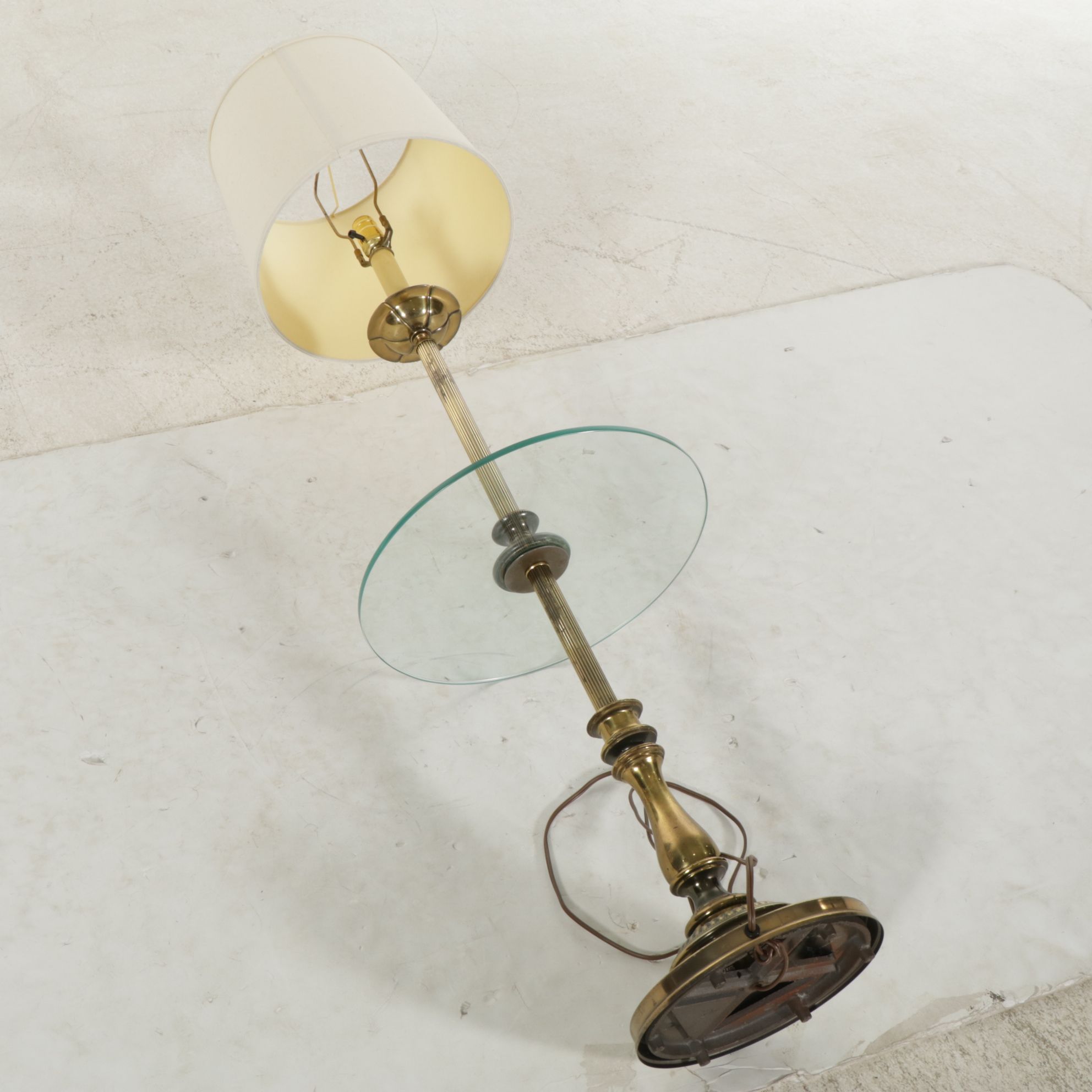 Brass Candlestick Floor Lamp with Integrated Glass Table Top