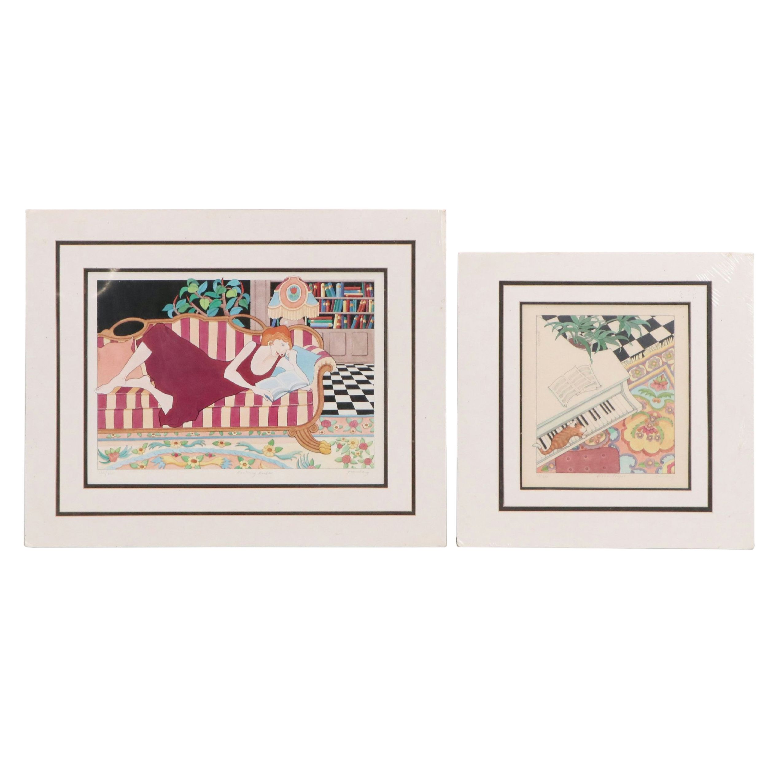 Frances Greenberg Prints "Reclining Reader" and "Piano Player"
