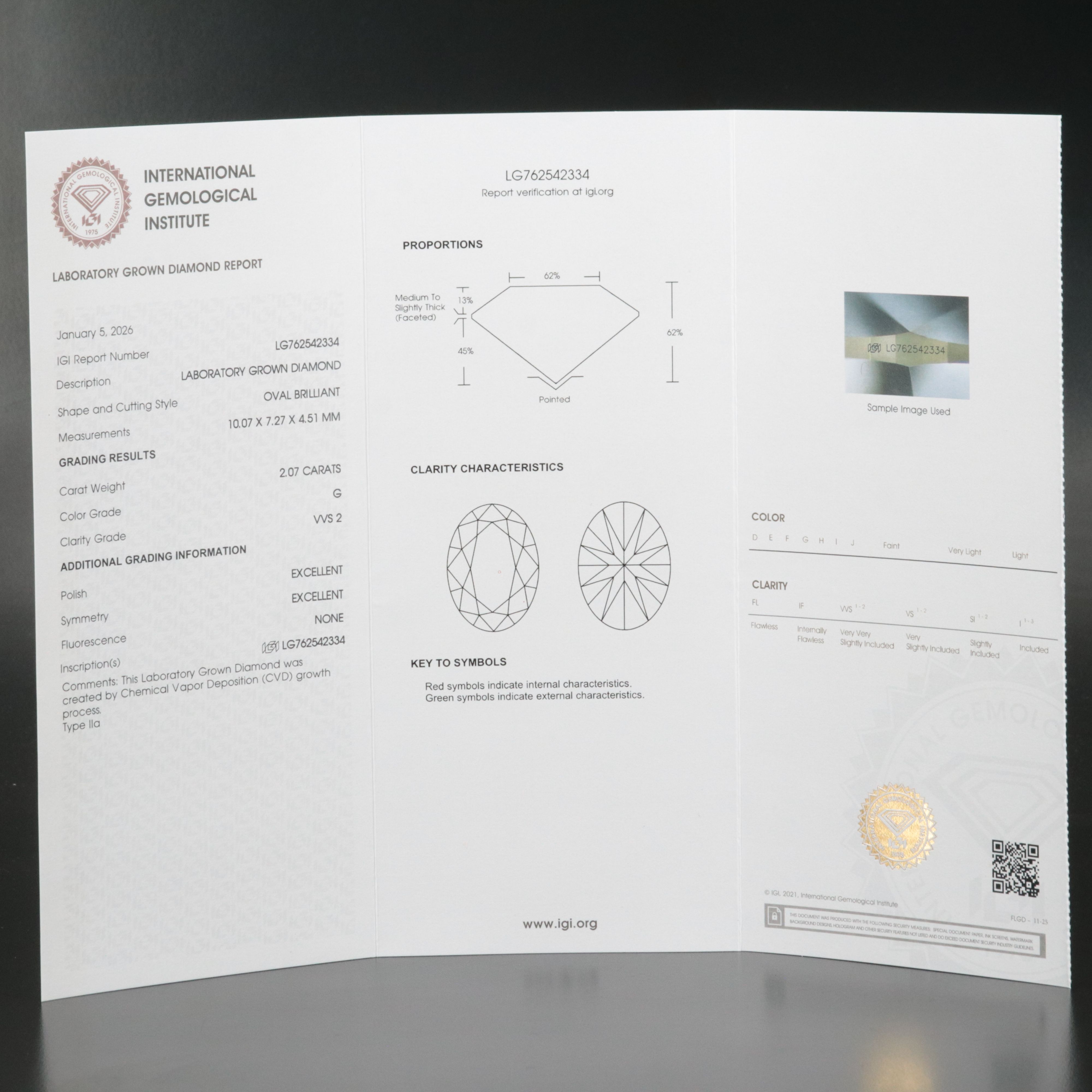 Loose 2.07 CT Lab Grown Diamond with IGI Report