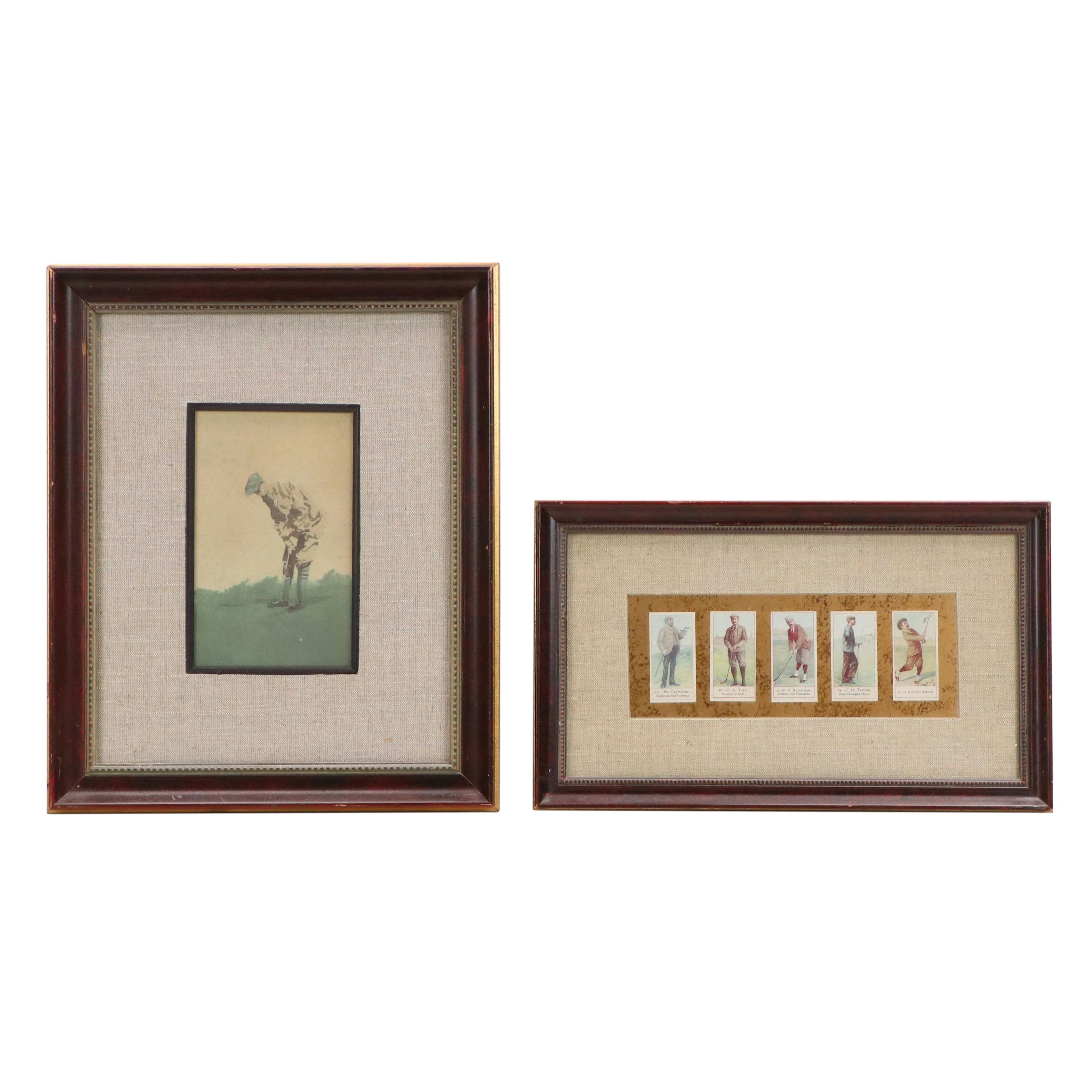 Golf-Themed Artwork Including Vintage Cigarette Cards