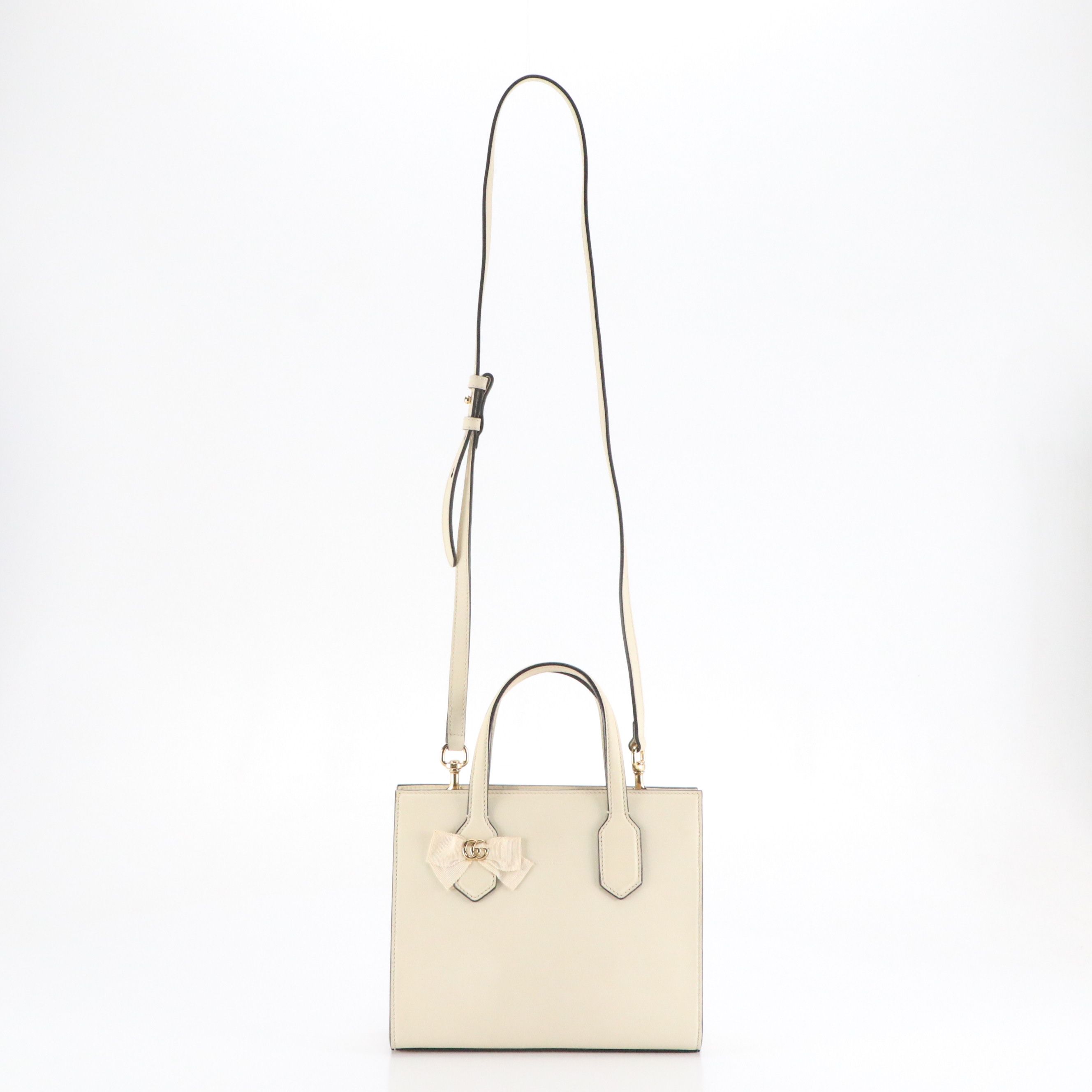 Gucci Ribbon Bow Small Two-Way Tote in White Leather