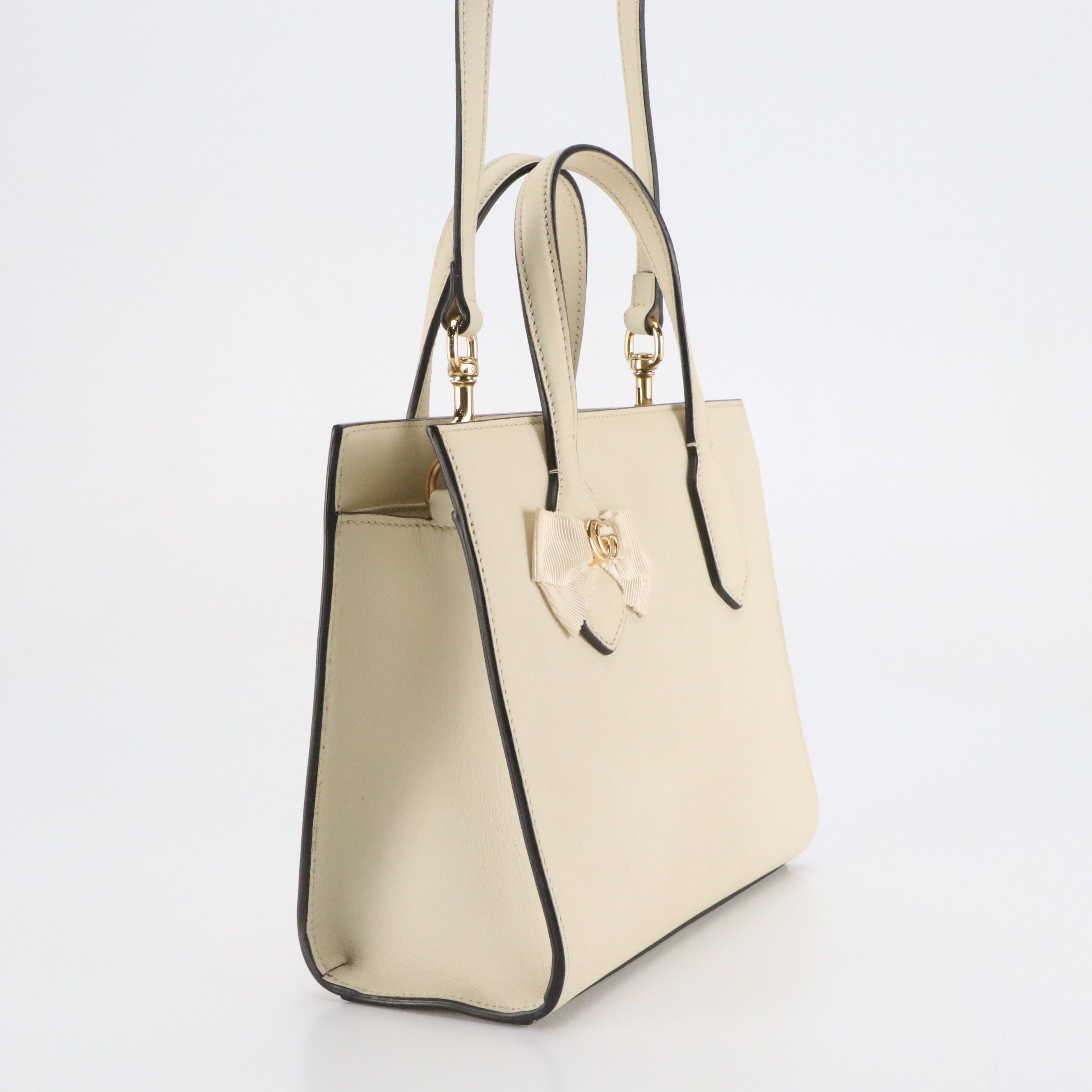 Gucci Ribbon Bow Small Two-Way Tote in White Leather