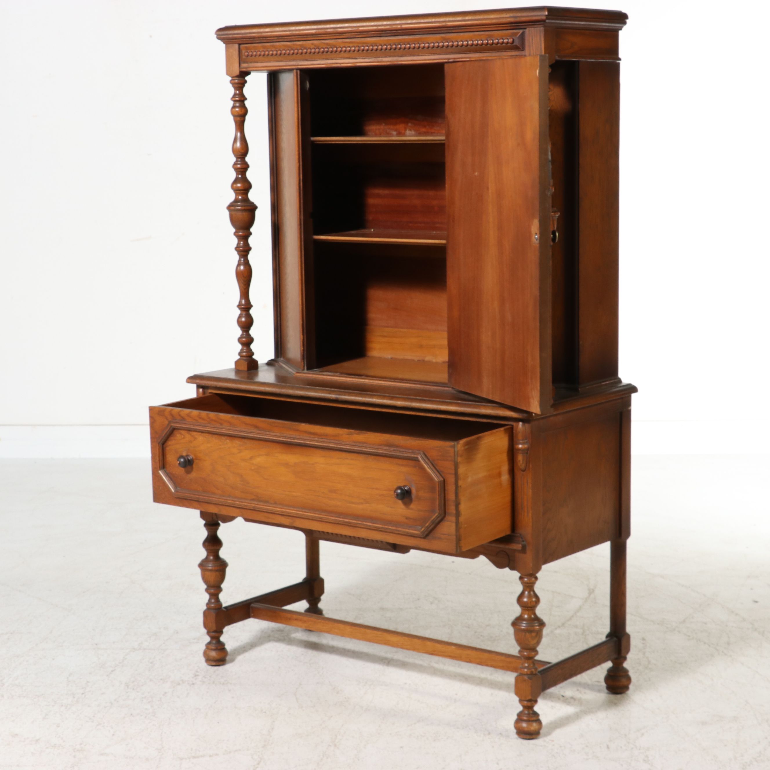 Jacobean Revival Style Oak China Cabinet, Early 20th Century