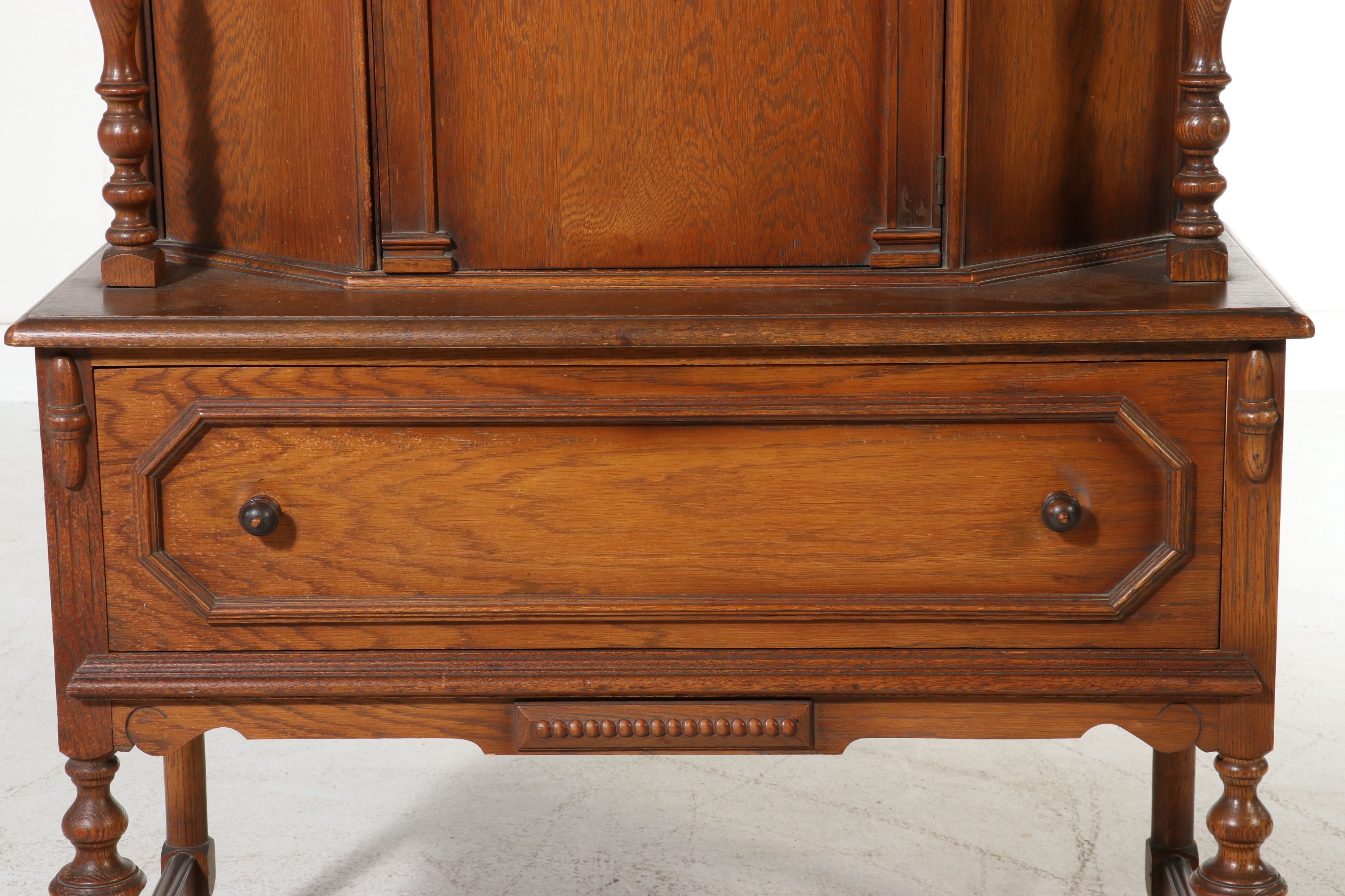 Jacobean Revival Style Oak China Cabinet, Early 20th Century