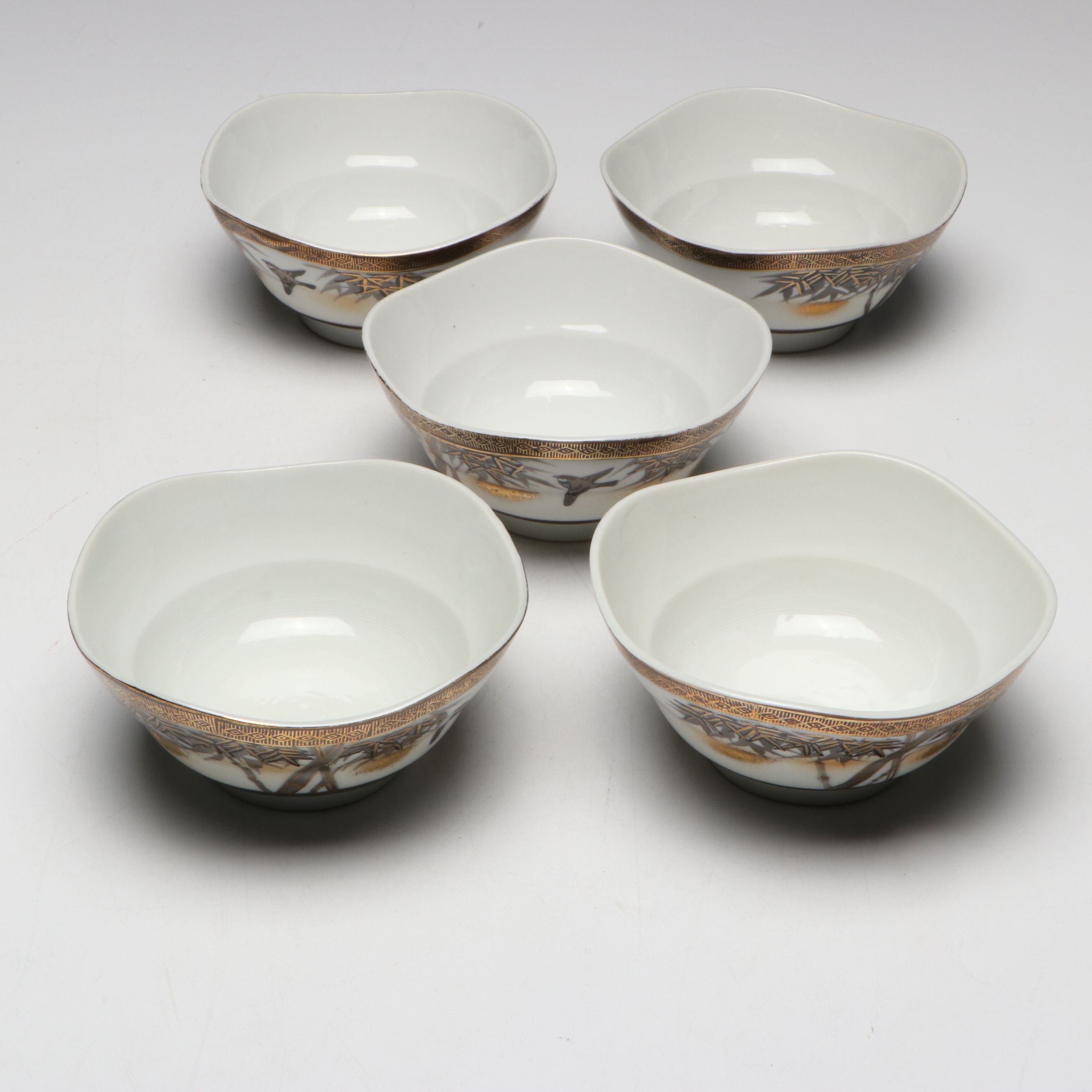 Japanese Kutani Ware Ceramic Teapot, Cups and Bowls