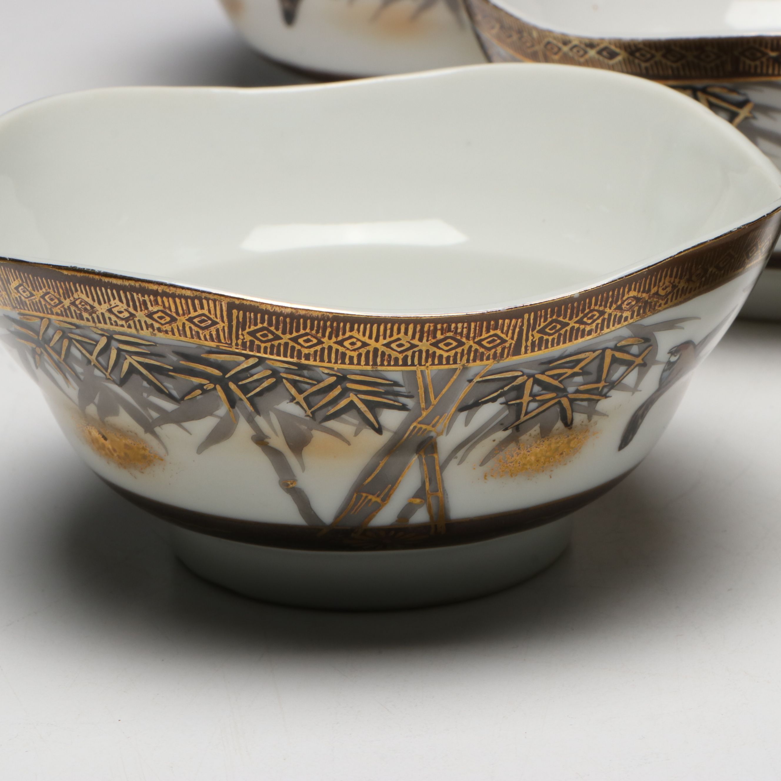 Japanese Kutani Ware Ceramic Teapot, Cups and Bowls