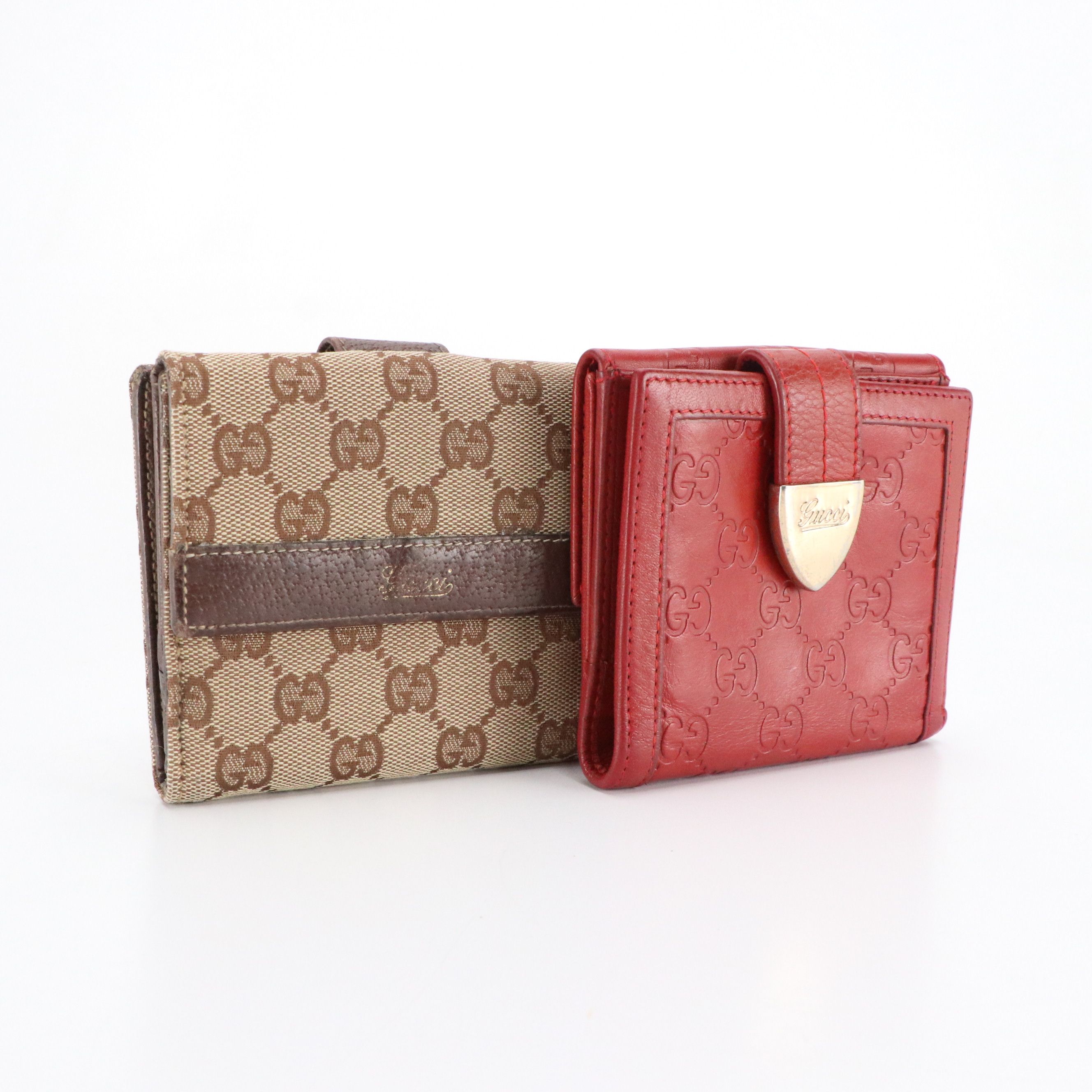 Gucci Compact Wallets in Red Guccissima Leather and GG Canvas