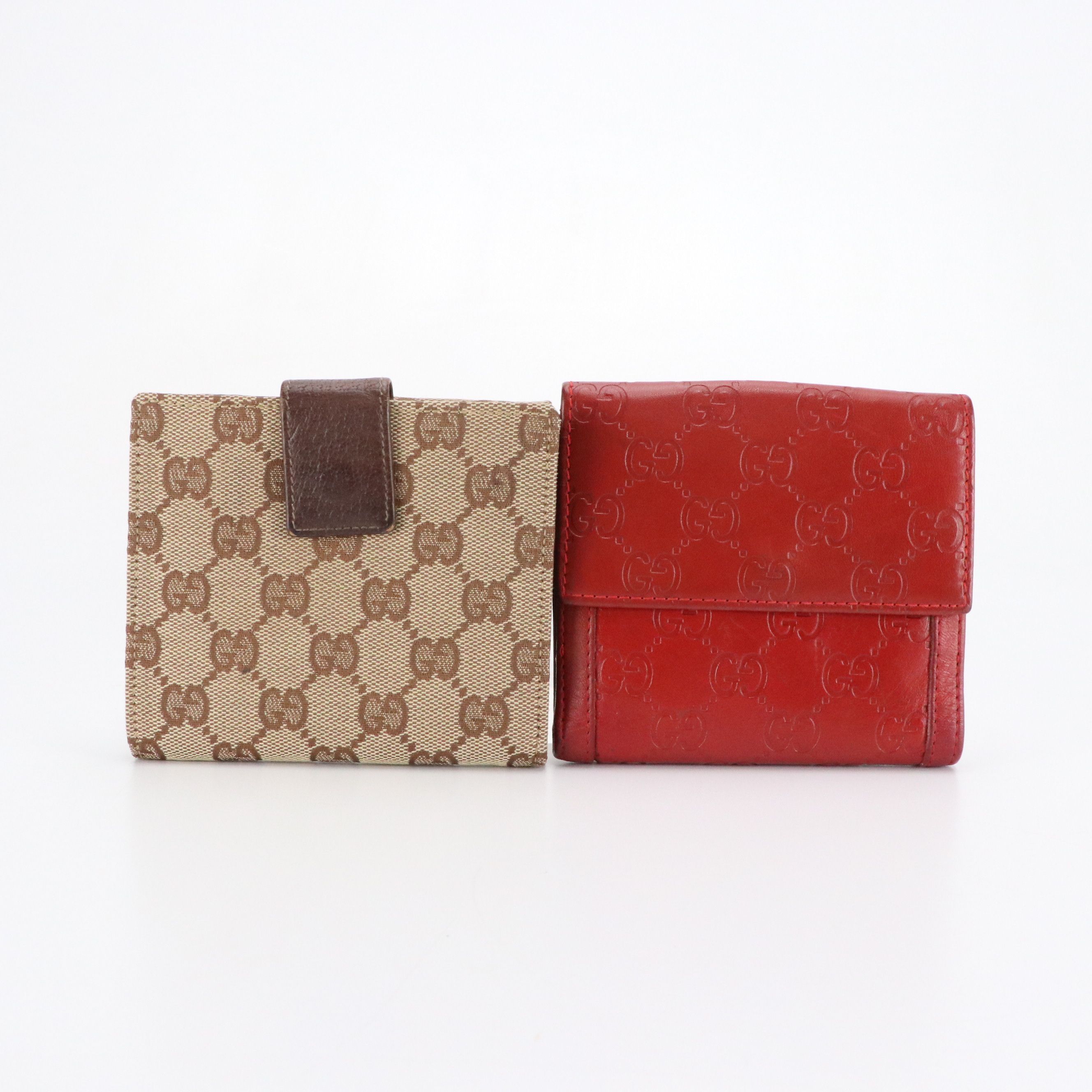 Gucci Compact Wallets in Red Guccissima Leather and GG Canvas