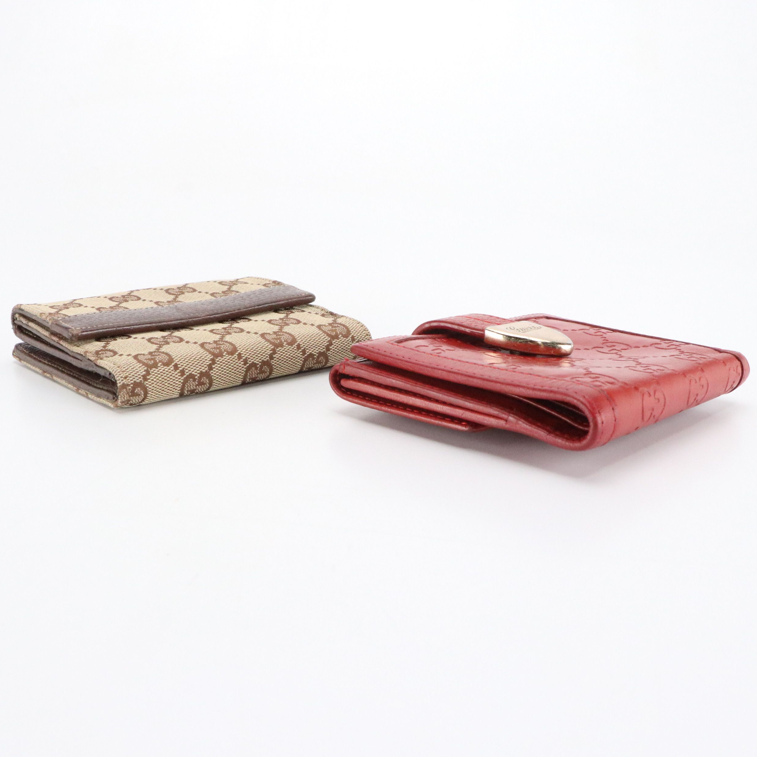 Gucci Compact Wallets in Red Guccissima Leather and GG Canvas