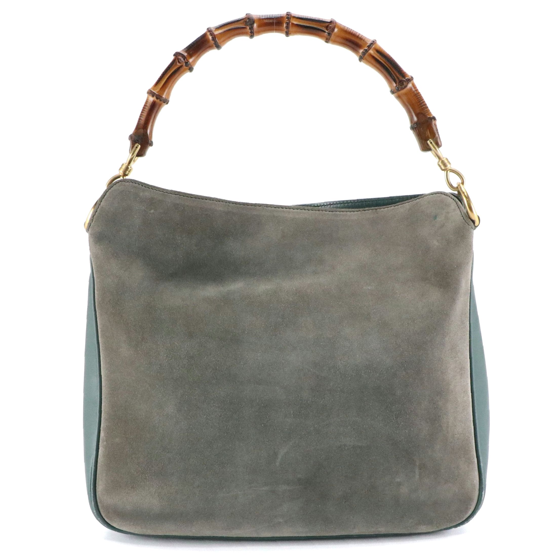 Gucci Bamboo Handle Tote Bag in Teal Blue Suede and Leather