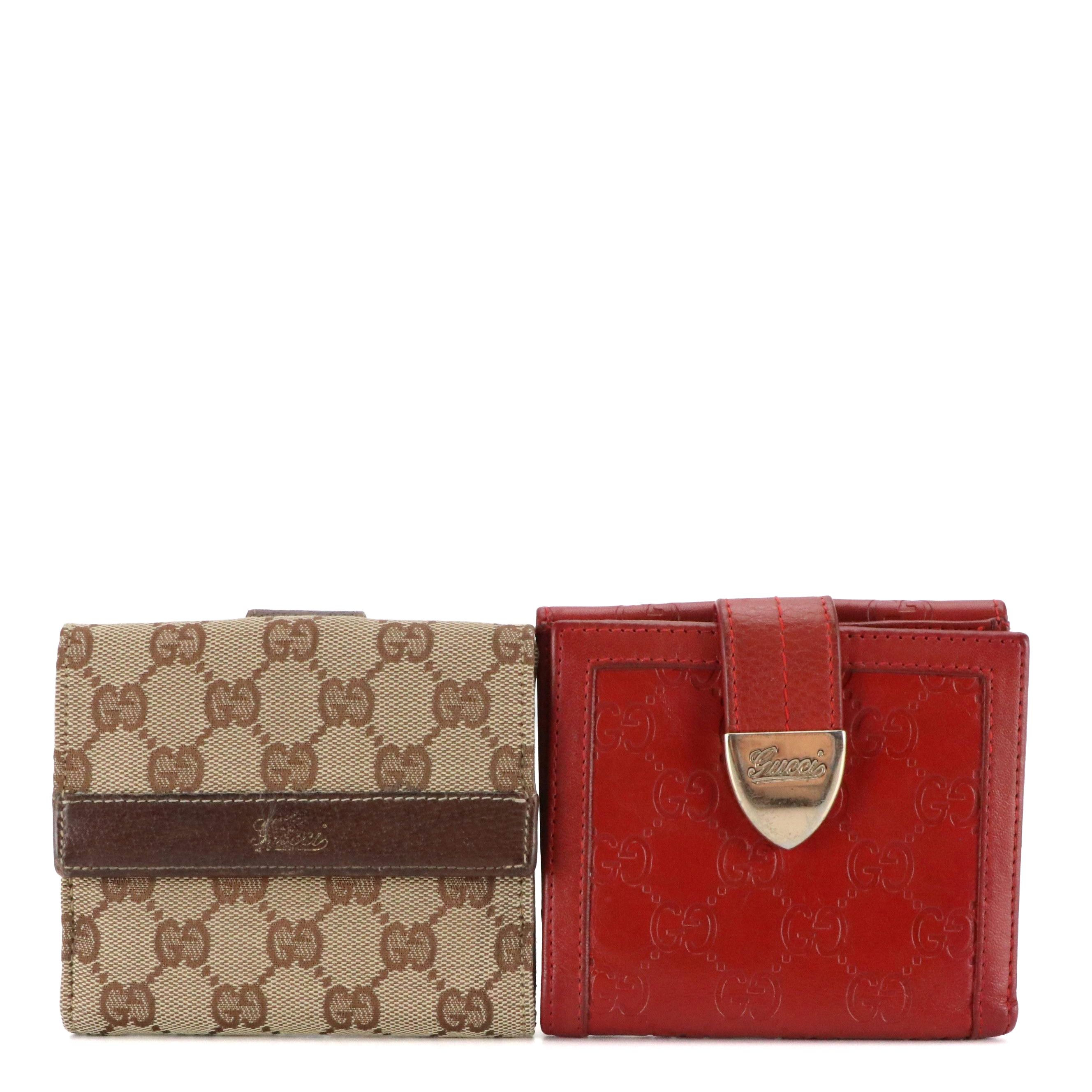 Gucci Compact Wallets in Red Guccissima Leather and GG Canvas