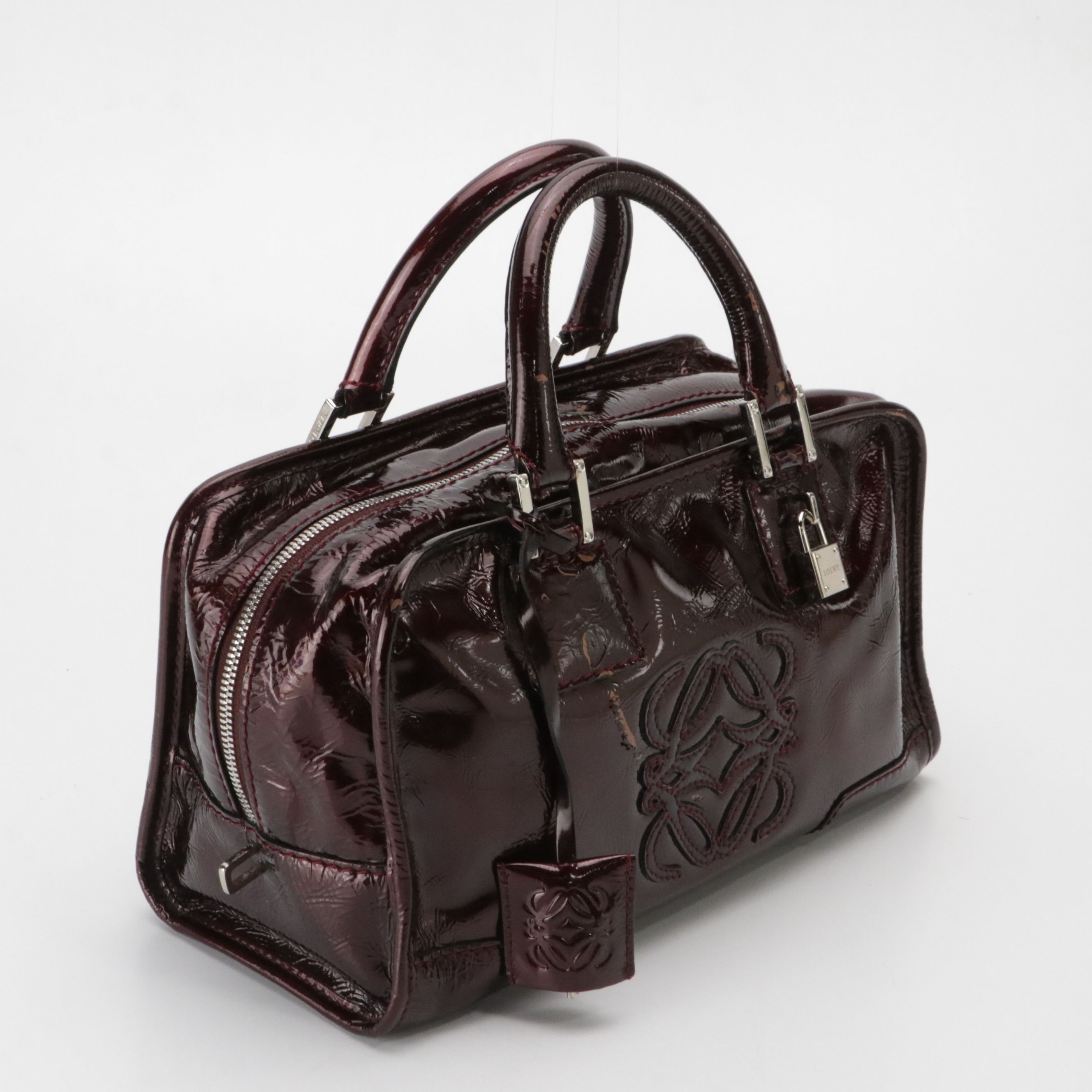 Loewe Amazona Handbag in Dark Burgundy Patent Leather