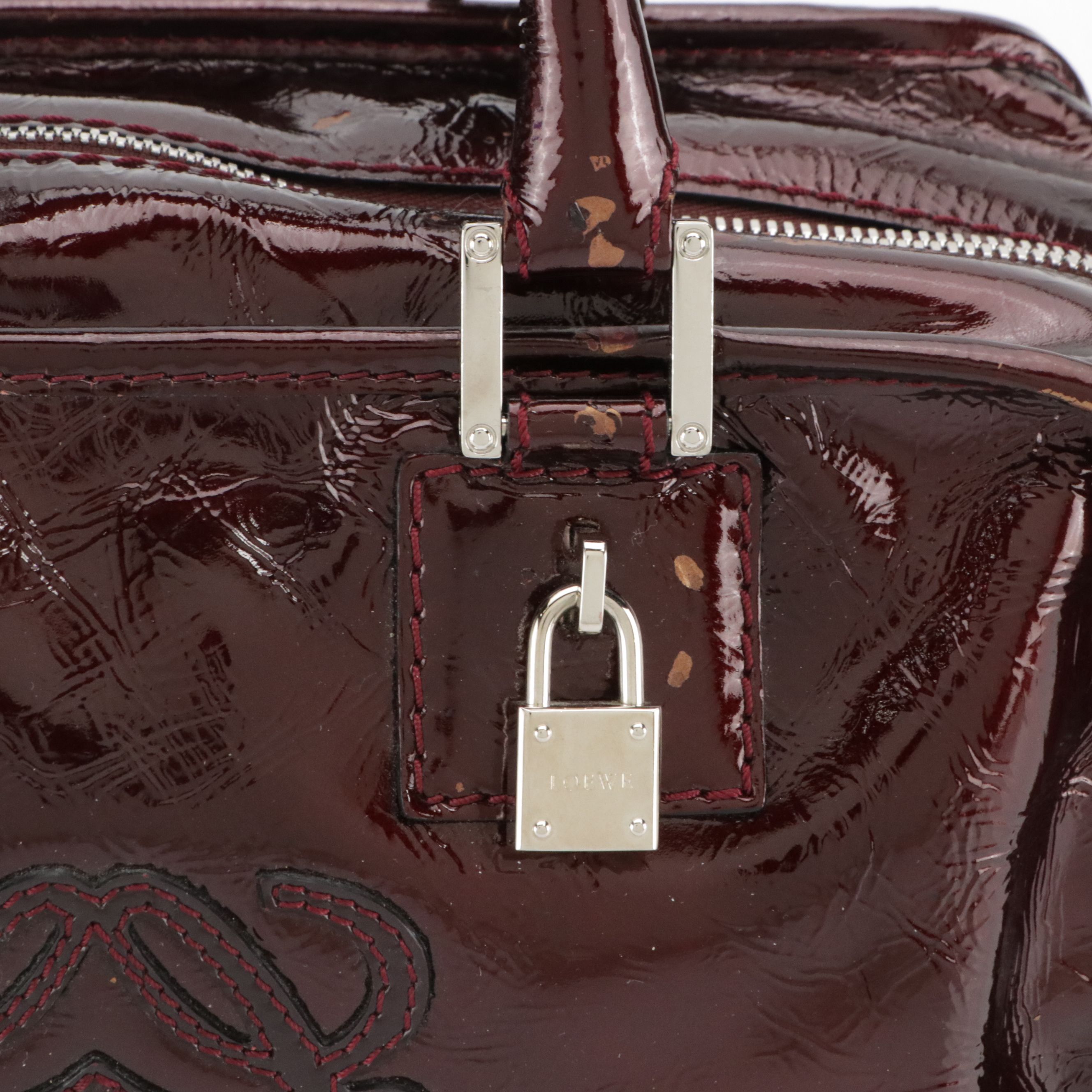 Loewe Amazona Handbag in Dark Burgundy Patent Leather