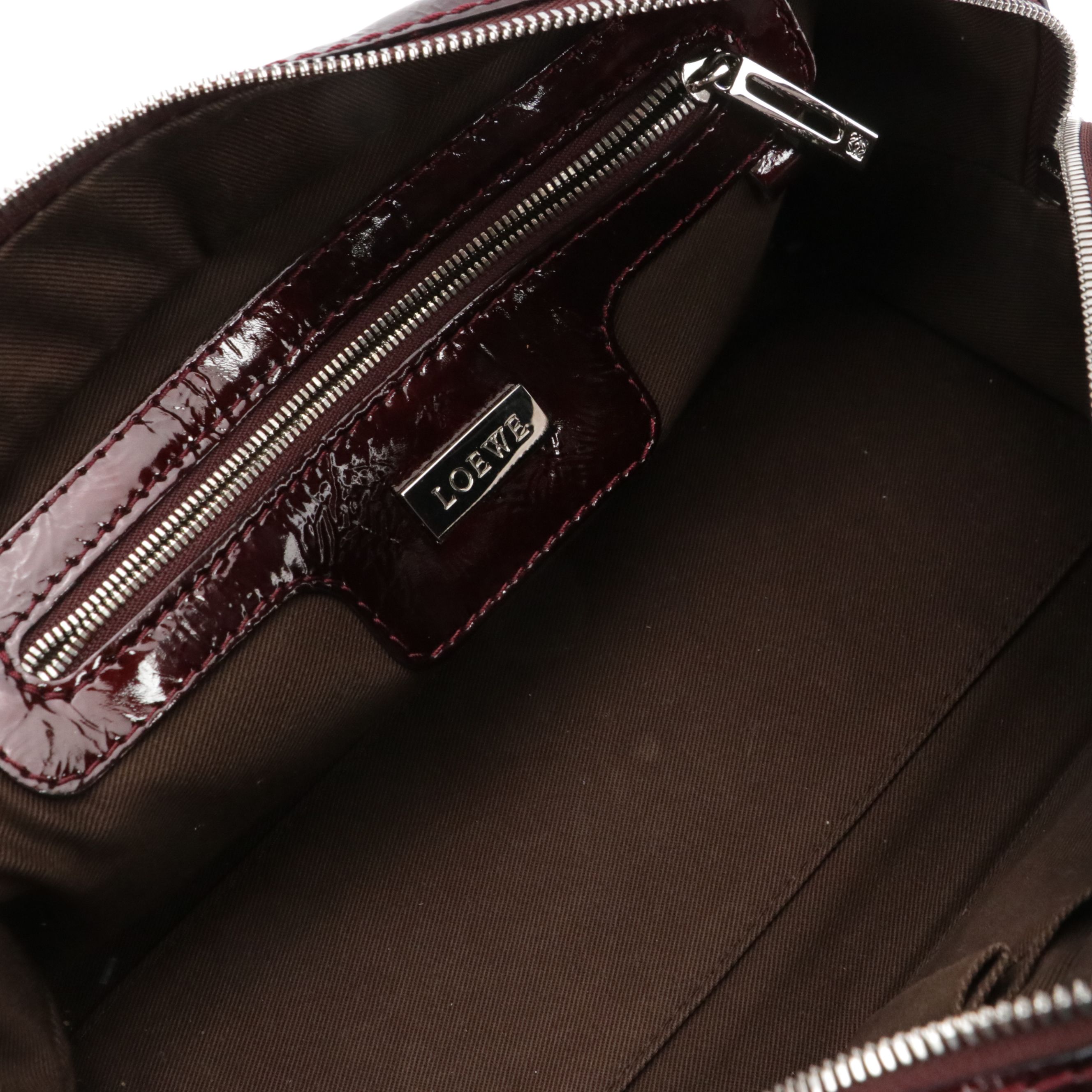 Loewe Amazona Handbag in Dark Burgundy Patent Leather