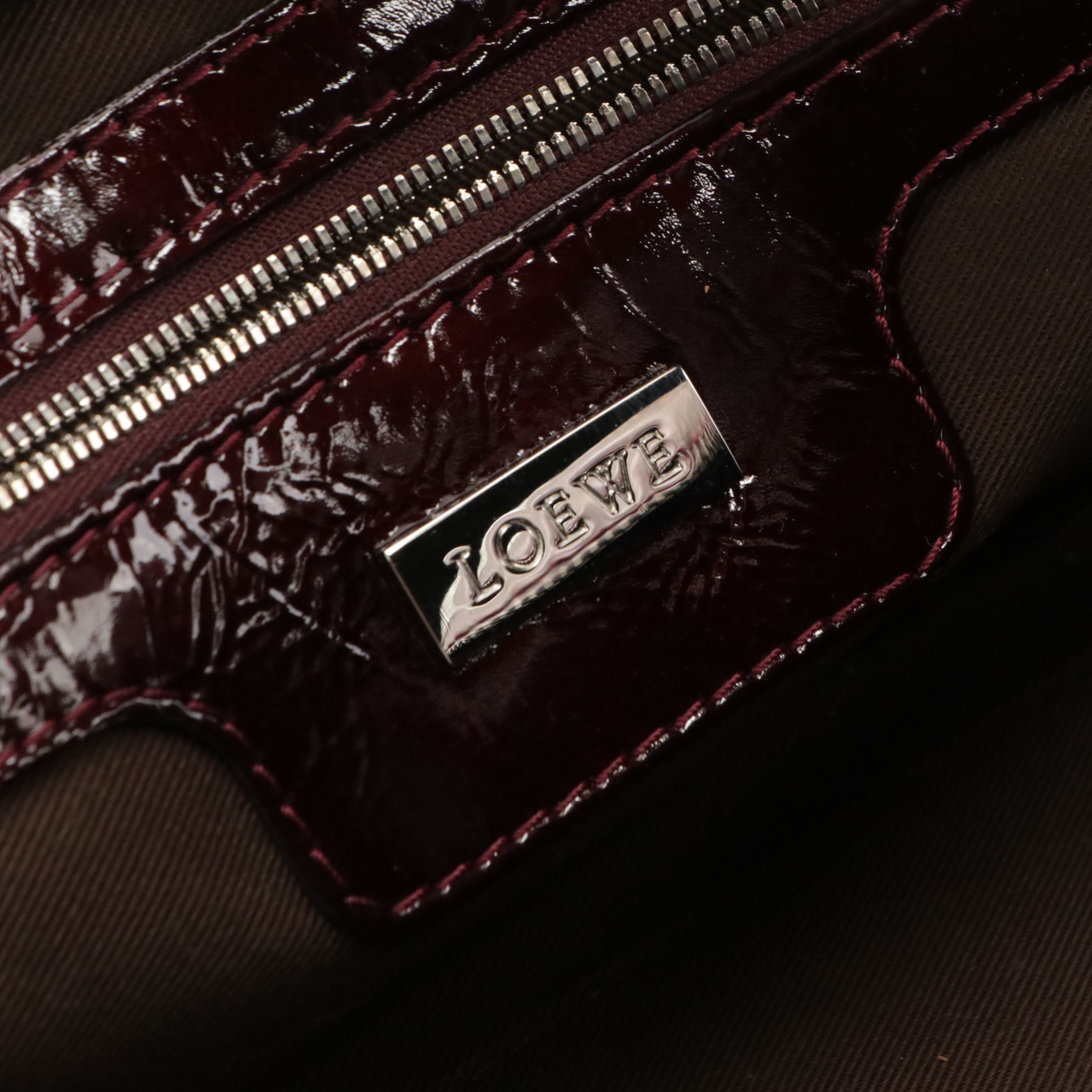 Loewe Amazona Handbag in Dark Burgundy Patent Leather